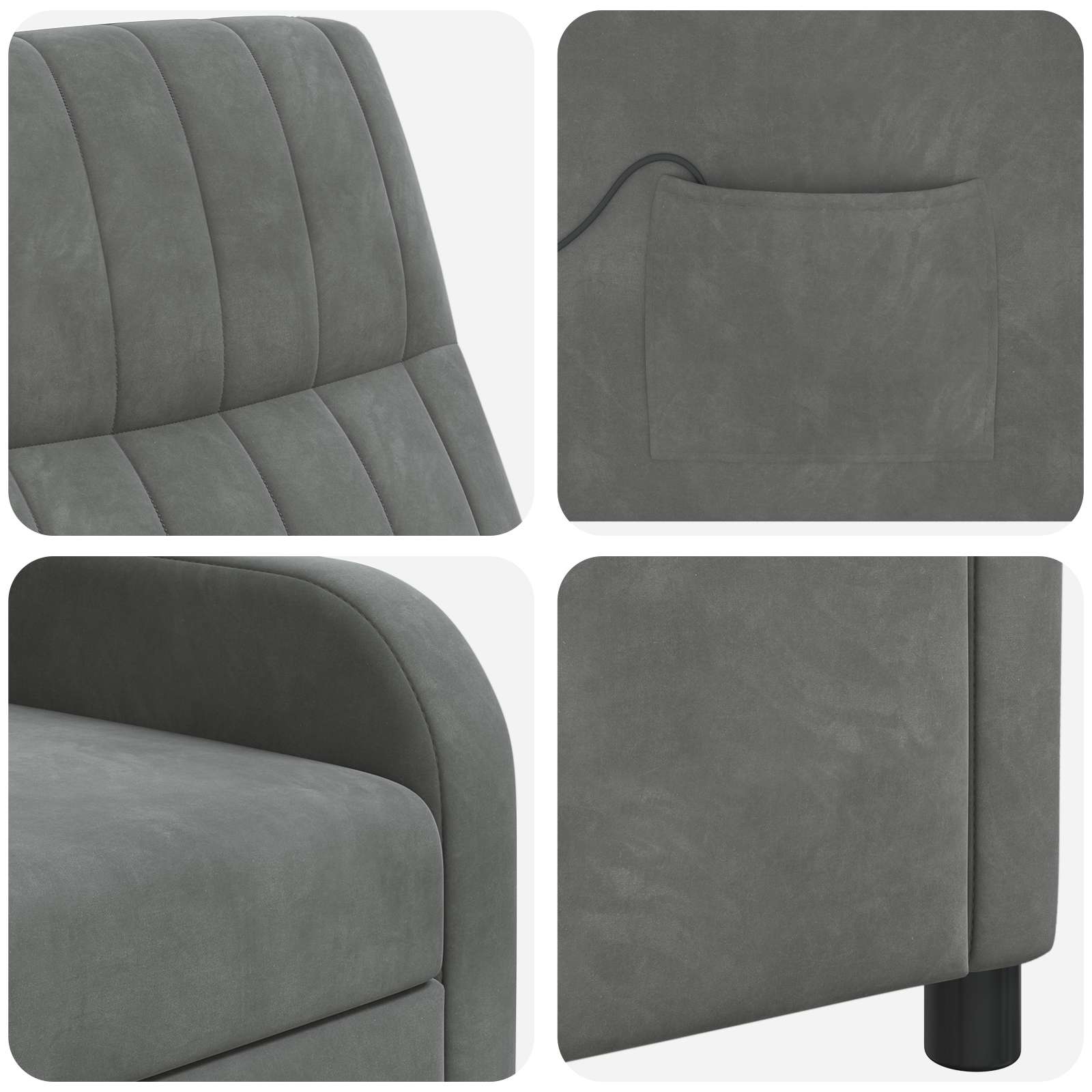 Massage Recliner Donkergrijs fluweel