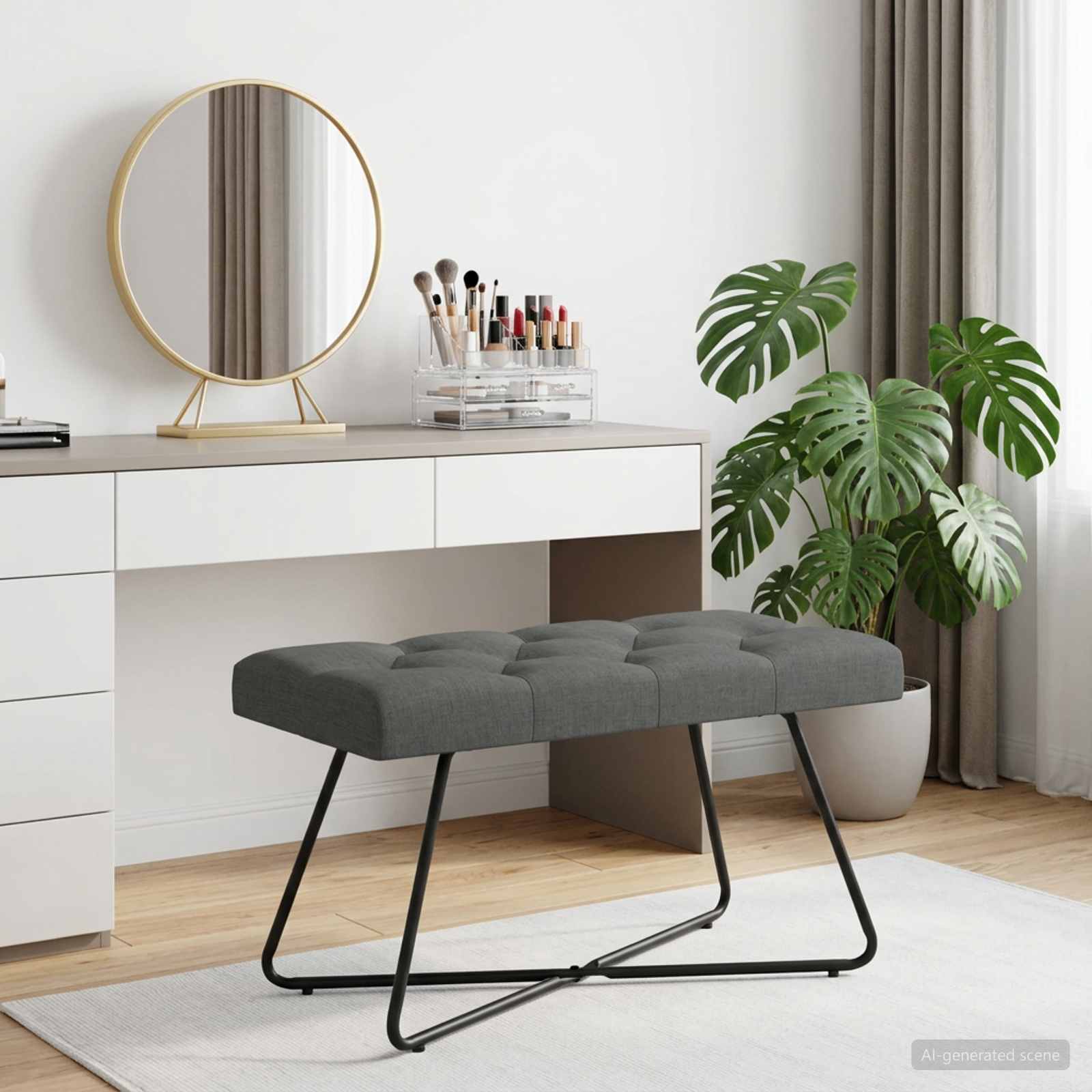 Bank met knoopverstelling Donkergrijs 80 x 40 x 46 cm Stof