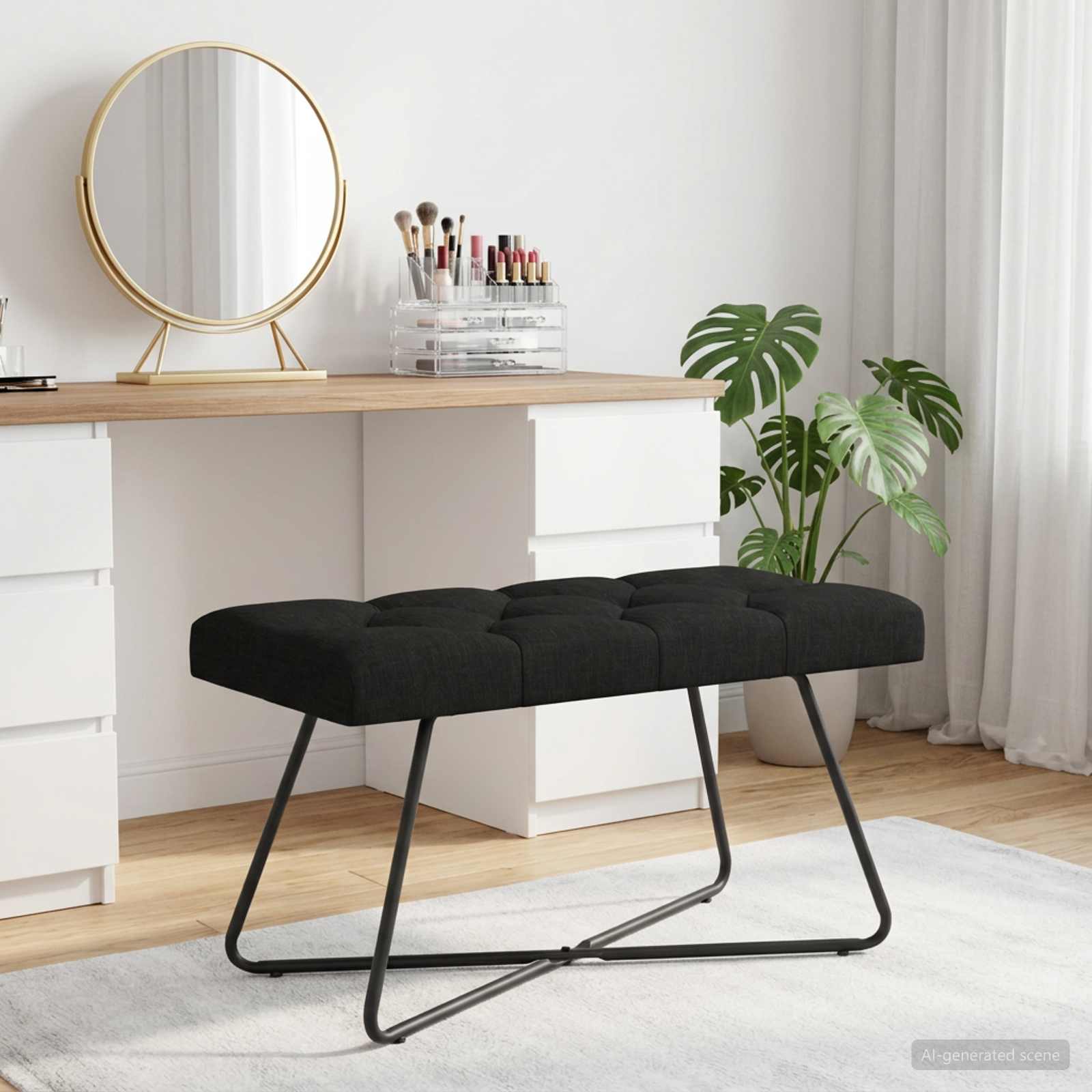 Bank met knoopverstelling Zwart 80 x 40 x 46 cm Stof