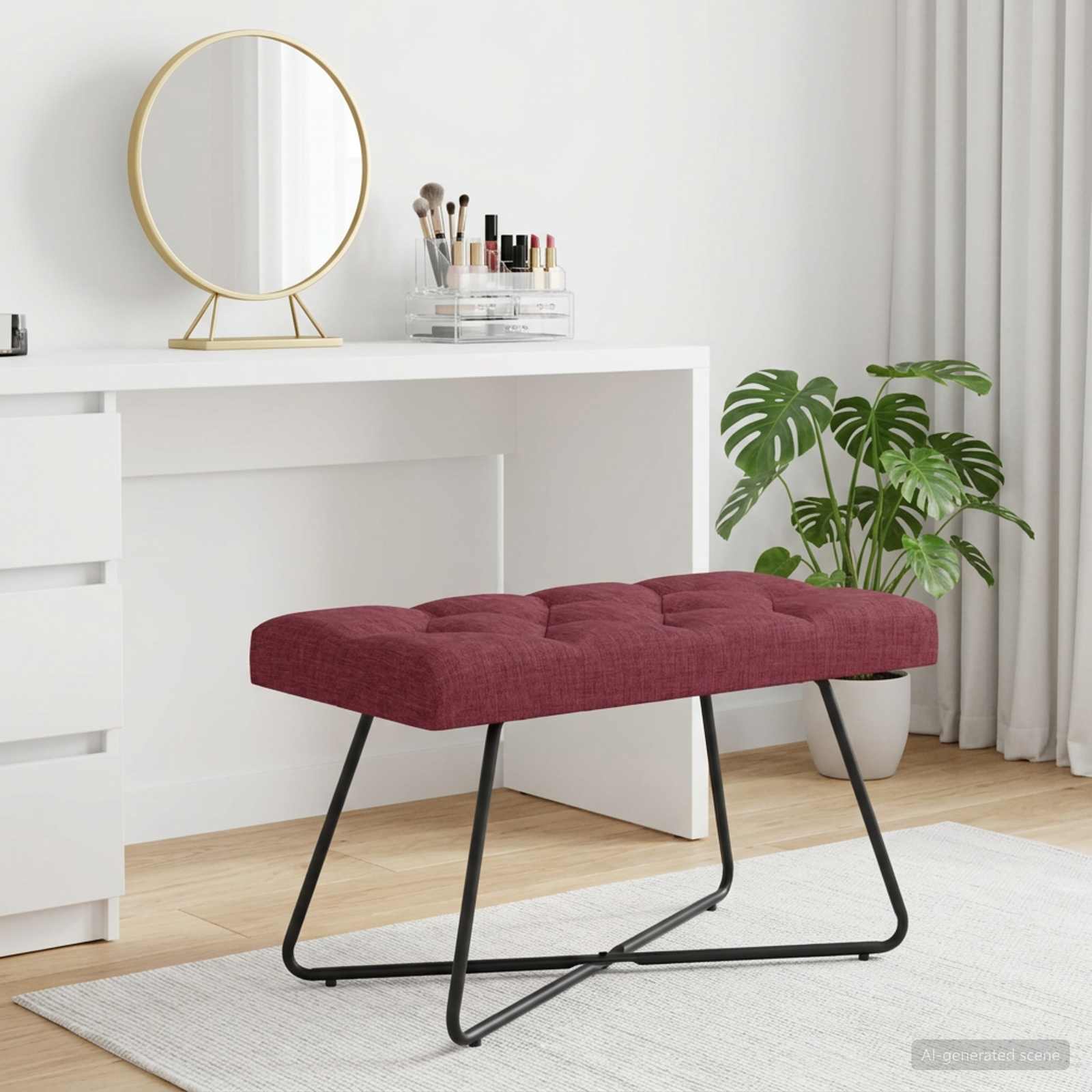Bank met knoopverstelling Wijnrood 80 x 40 x 46 cm Stof