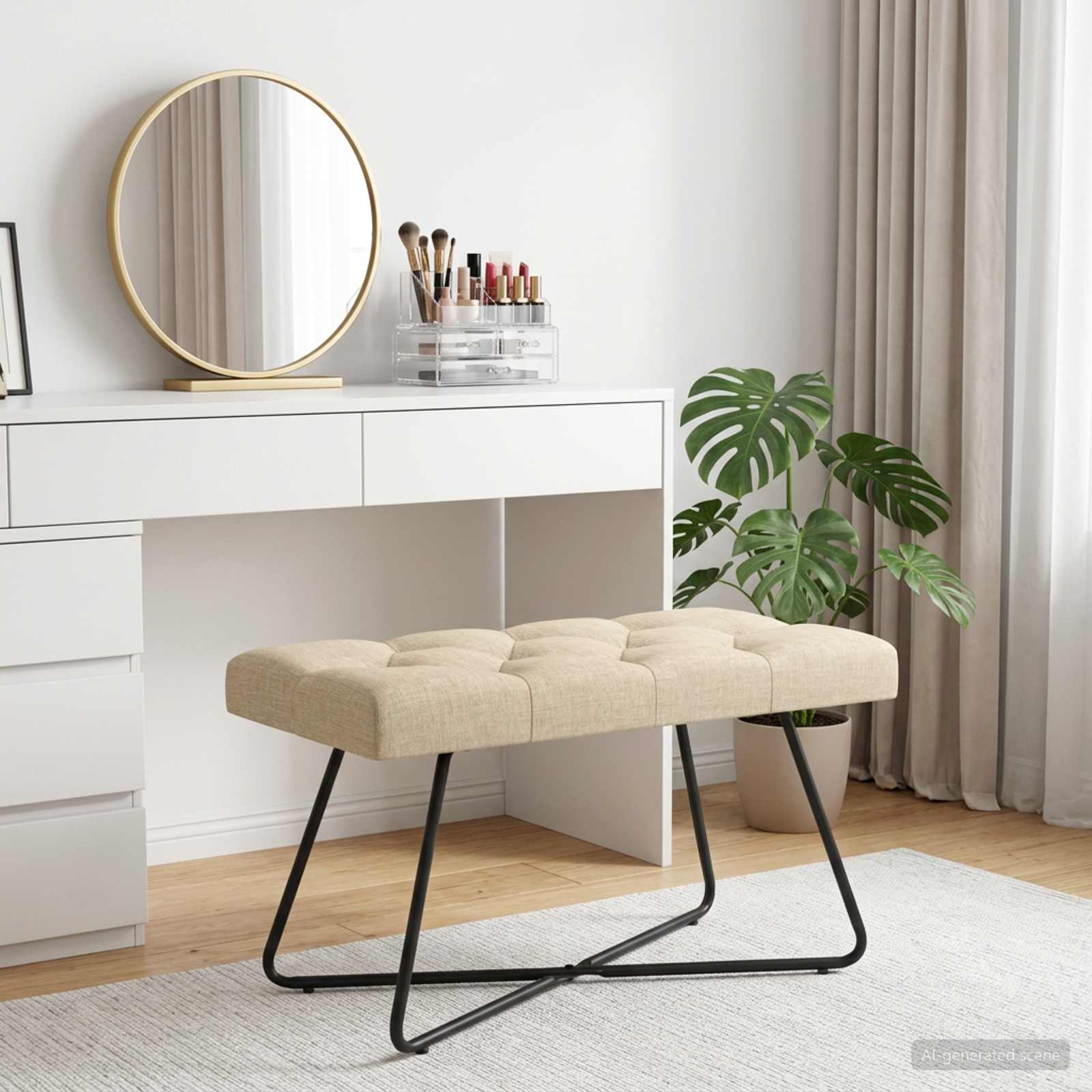 Bank met knoopverstelling Crèmekleurig 80 x 40 x 46 cm Stof