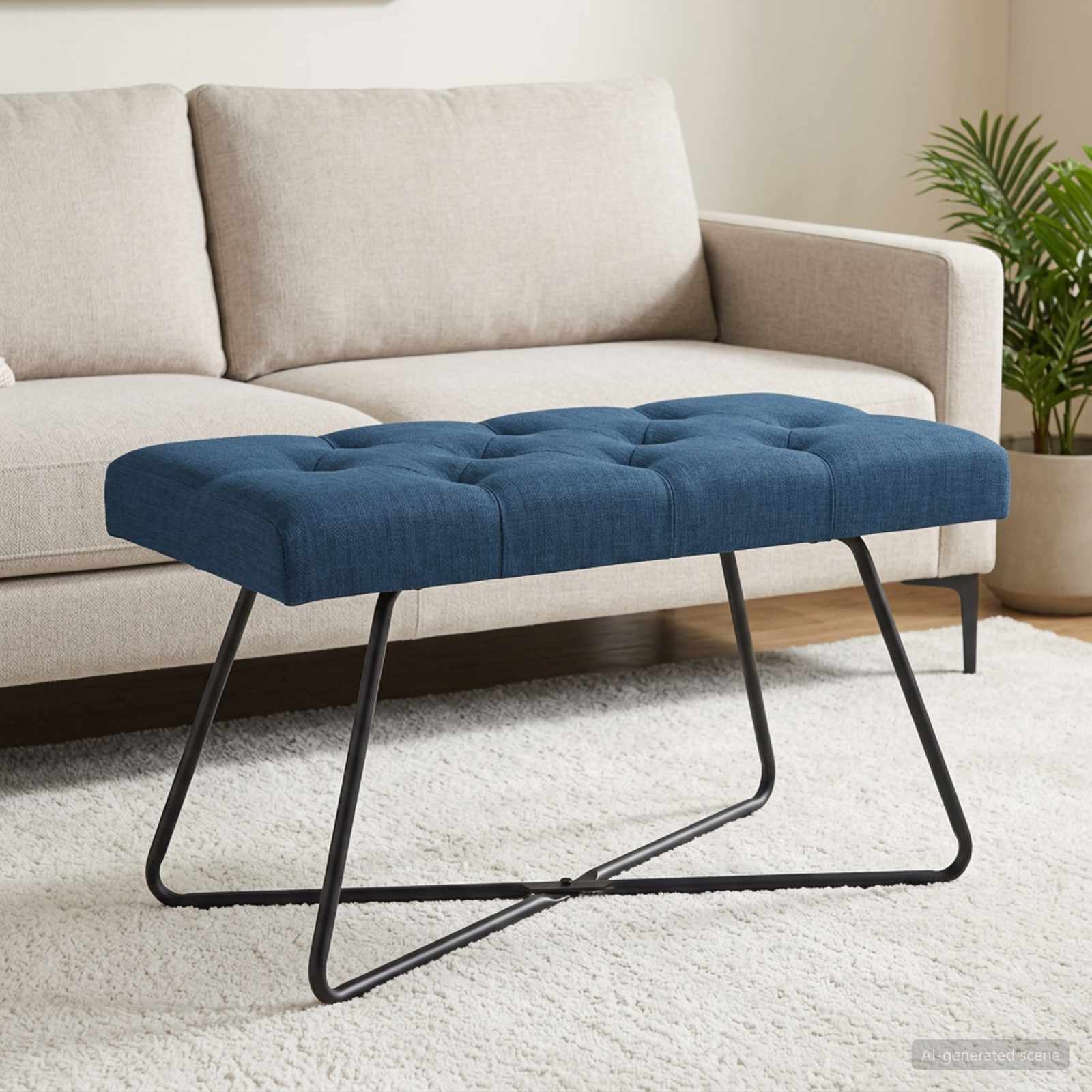 Bank met knoopverstelling Blauw 80 x 40 x 46 cm Stof