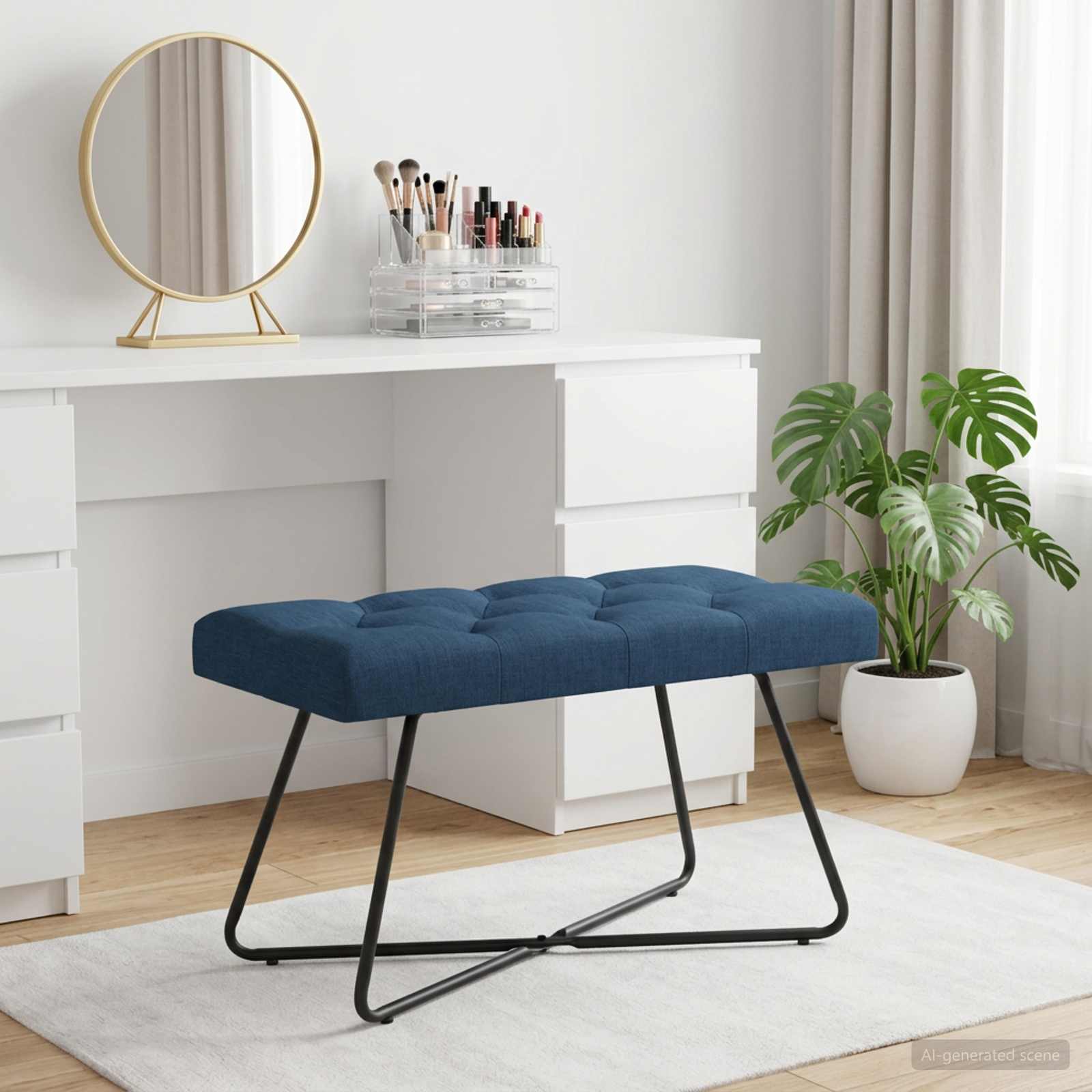 Bank met knoopverstelling Blauw 80 x 40 x 46 cm Stof