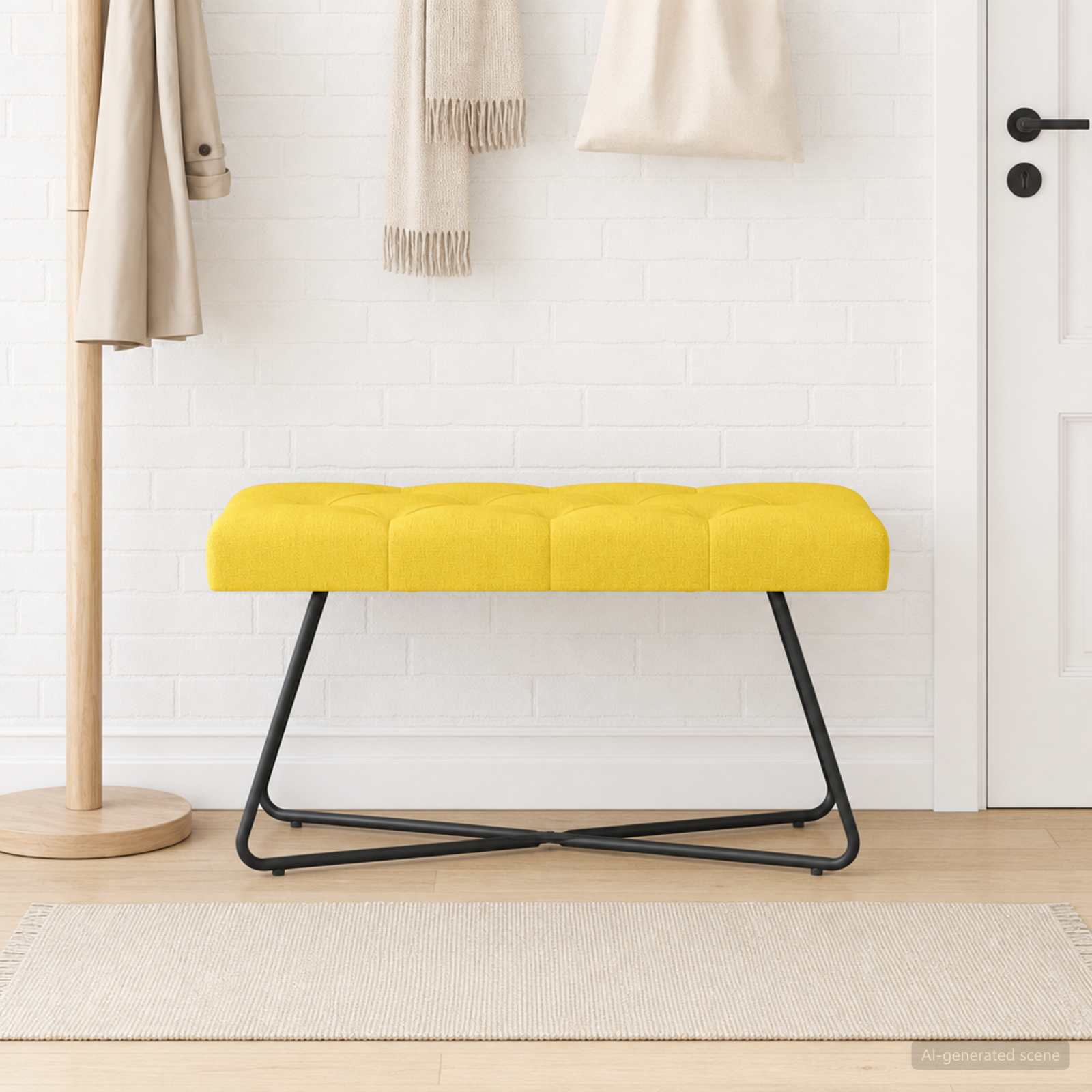 Bank met knoopverstelling Lichtgeel 80 x 40 x 46 cm Stof