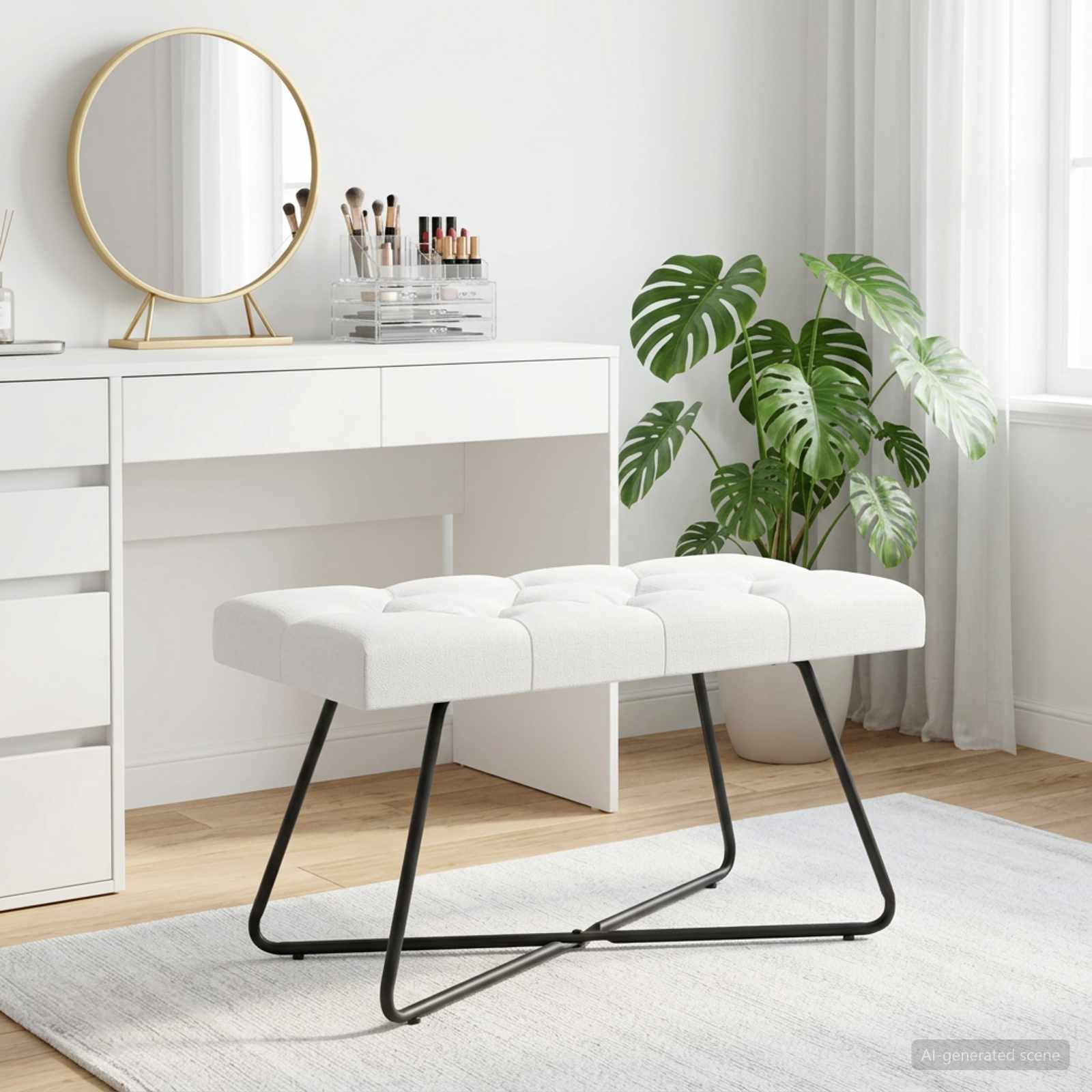Bank met knoopverstelling Wit 80 x 40 x 46 cm Stof