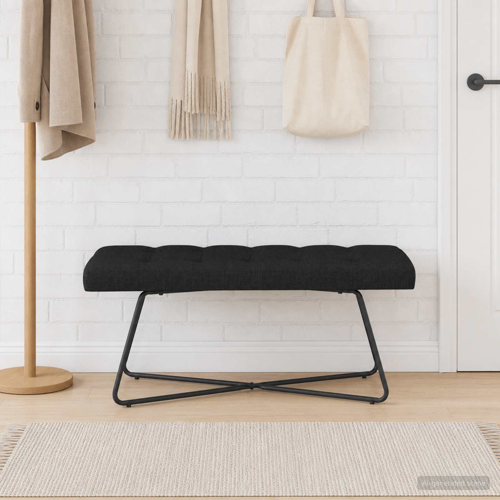 Bank met knoopverstelling Zwart 110 x 40 x 46 cm Stof