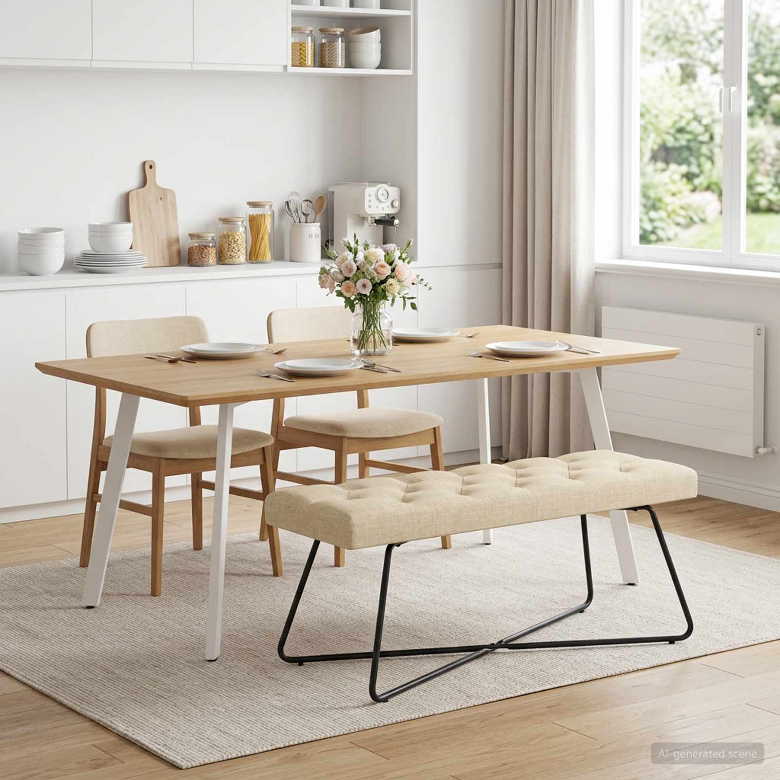 Bank met knoopverstelling Crèmekleurig 110 x 40 x 46 cm Stof