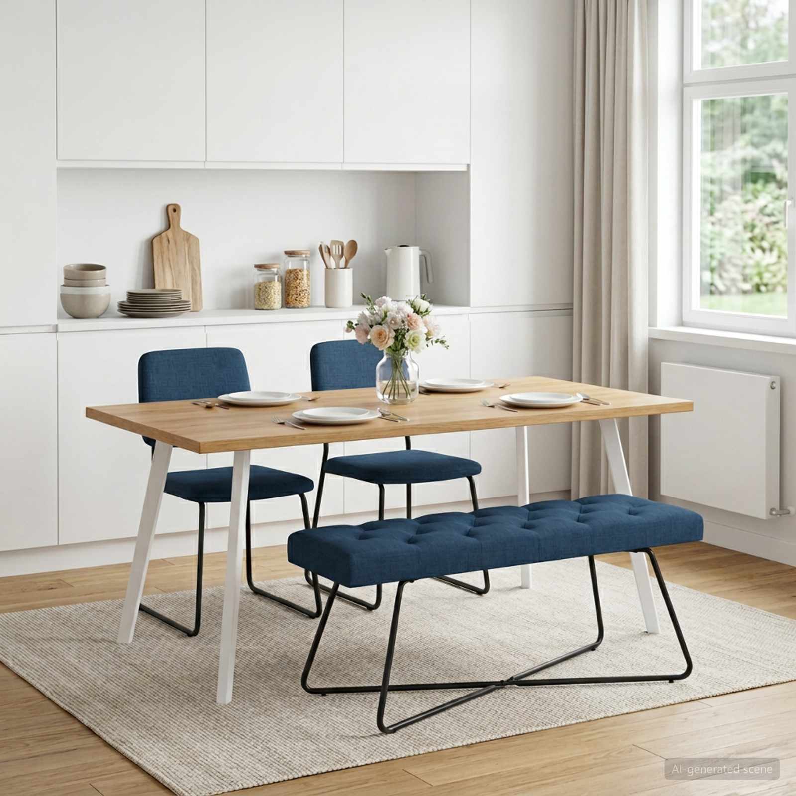 Bank met knoopverstelling Blauw 110 x 40 x 46 cm Stof