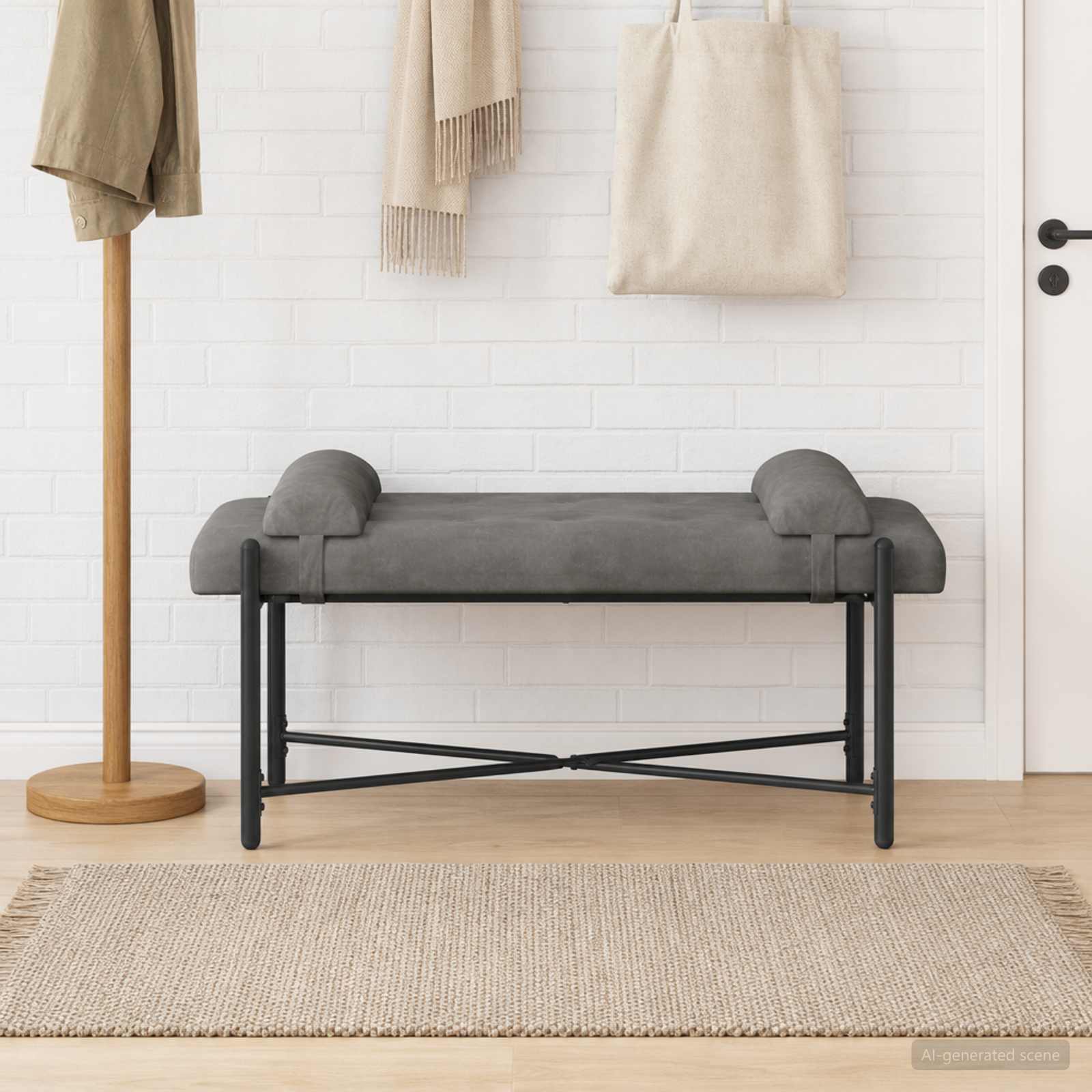 Knop-gestept Bankje met Kussens Donkergrijs 110 x 40 x 46 cm