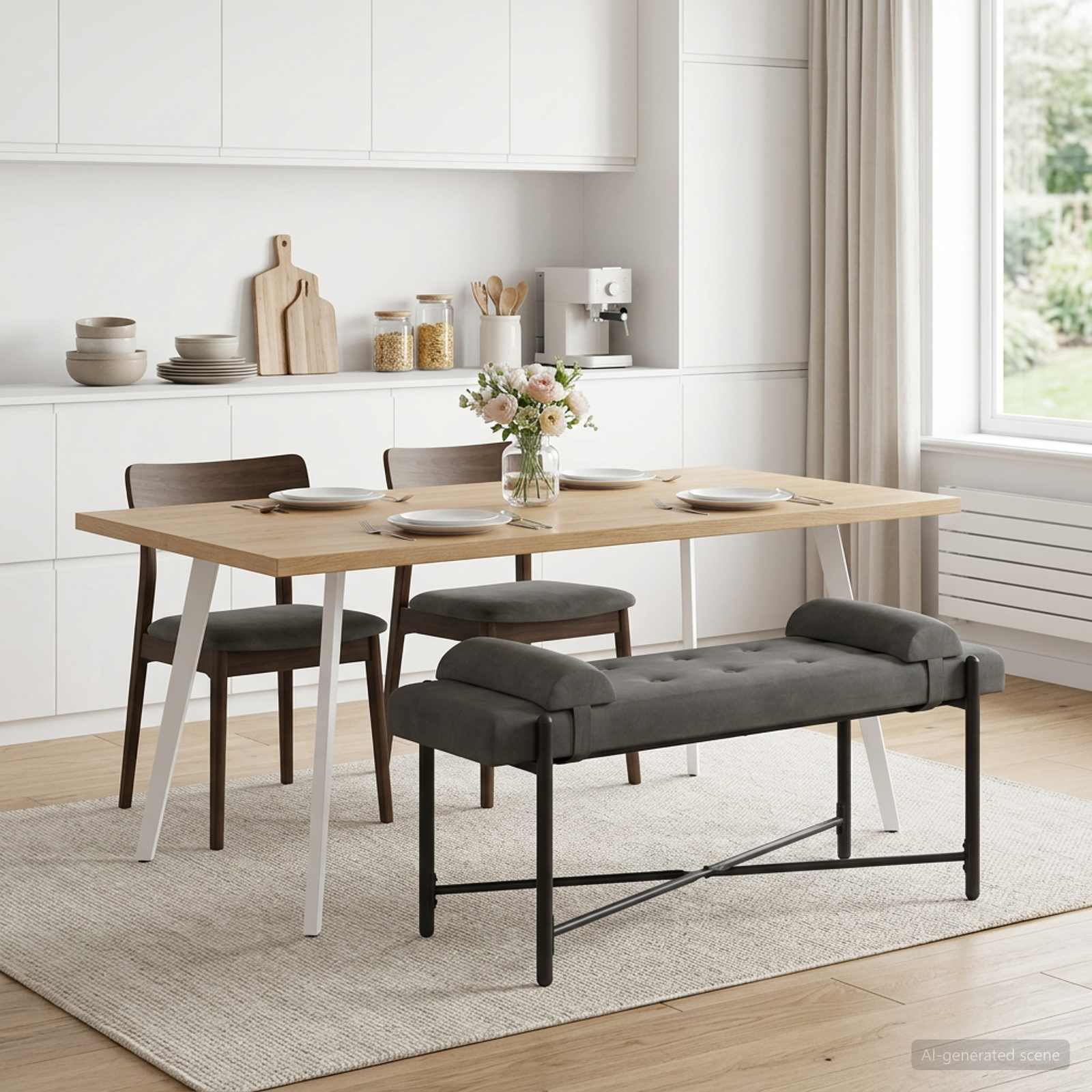 Knop-gestept Bankje met Kussens Donkergrijs 110 x 40 x 46 cm