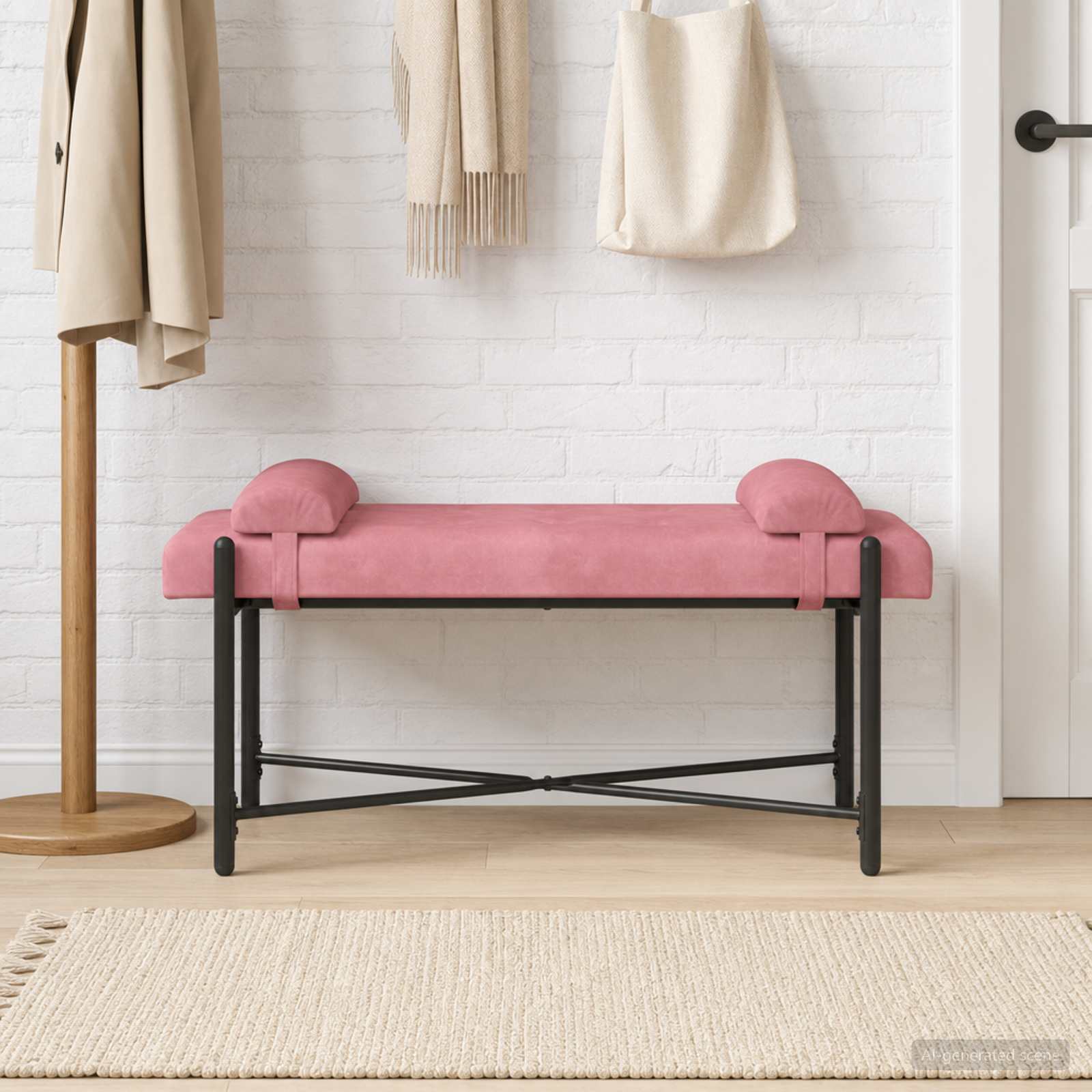 Knop-gestept Bankje met Kussens Roze 110 x 40 x 46 cm fluweel