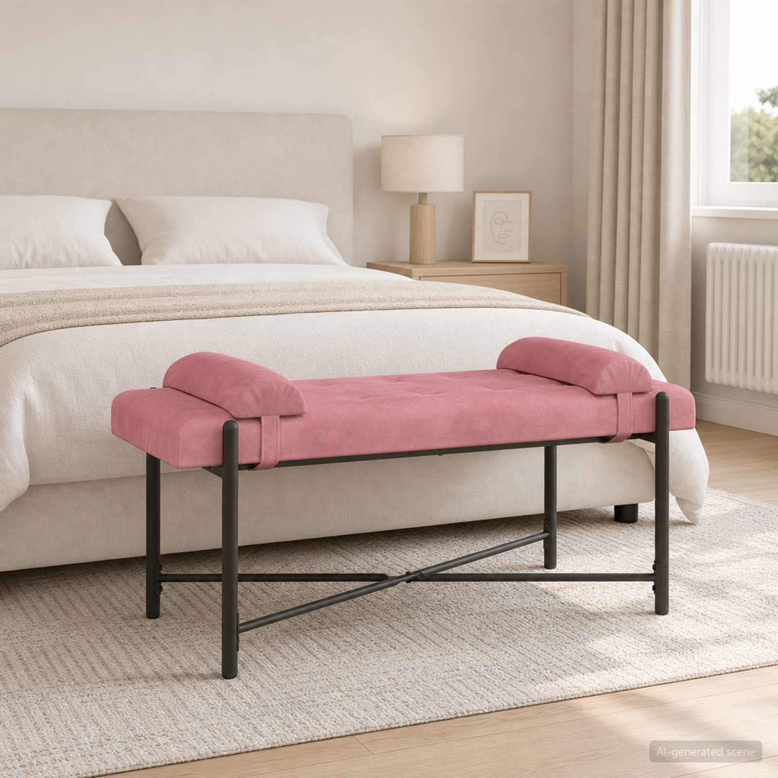 Knop-gestept Bankje met Kussens Roze 110 x 40 x 46 cm fluweel