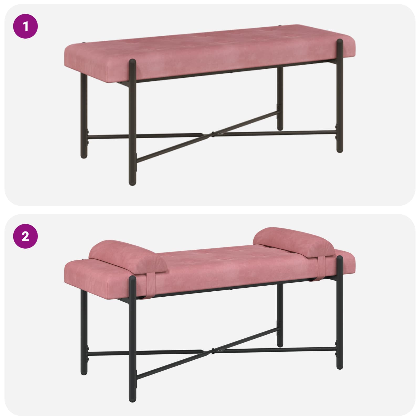 Knop-gestept Bankje met Kussens Roze 110 x 40 x 46 cm fluweel