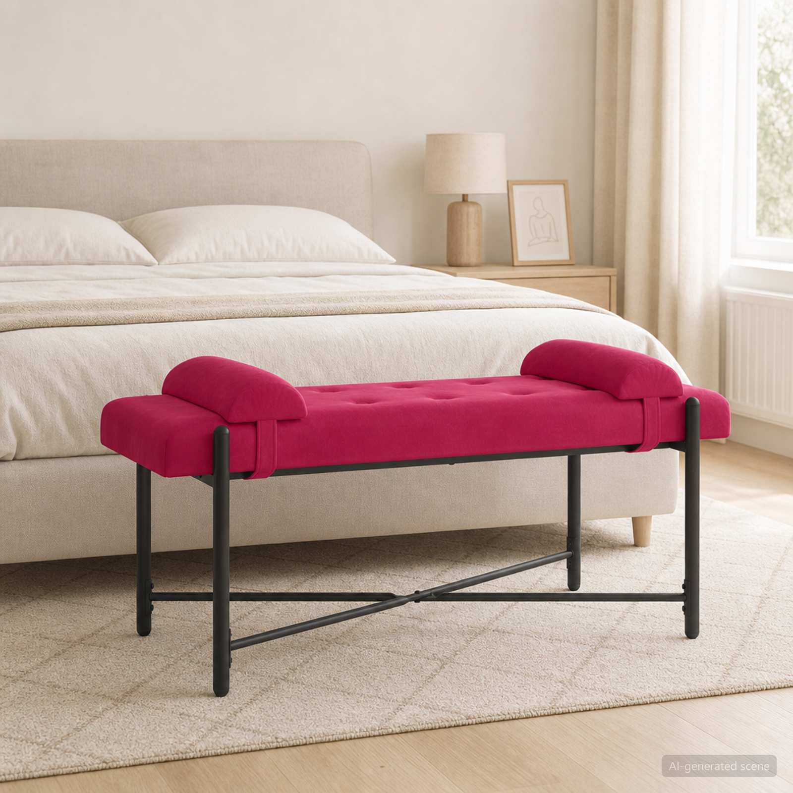 Knop-gestept Bankje met Kussens Wijnrood 110 x 40 x 46 cm