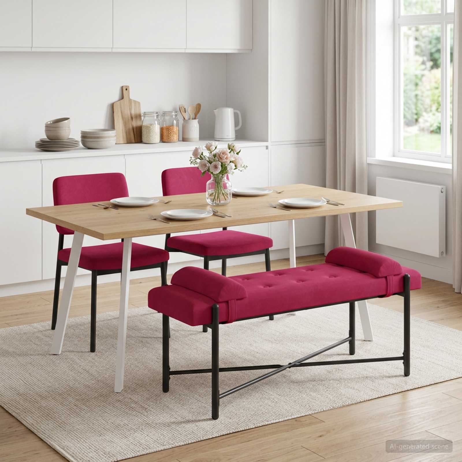 Knop-gestept Bankje met Kussens Wijnrood 110 x 40 x 46 cm