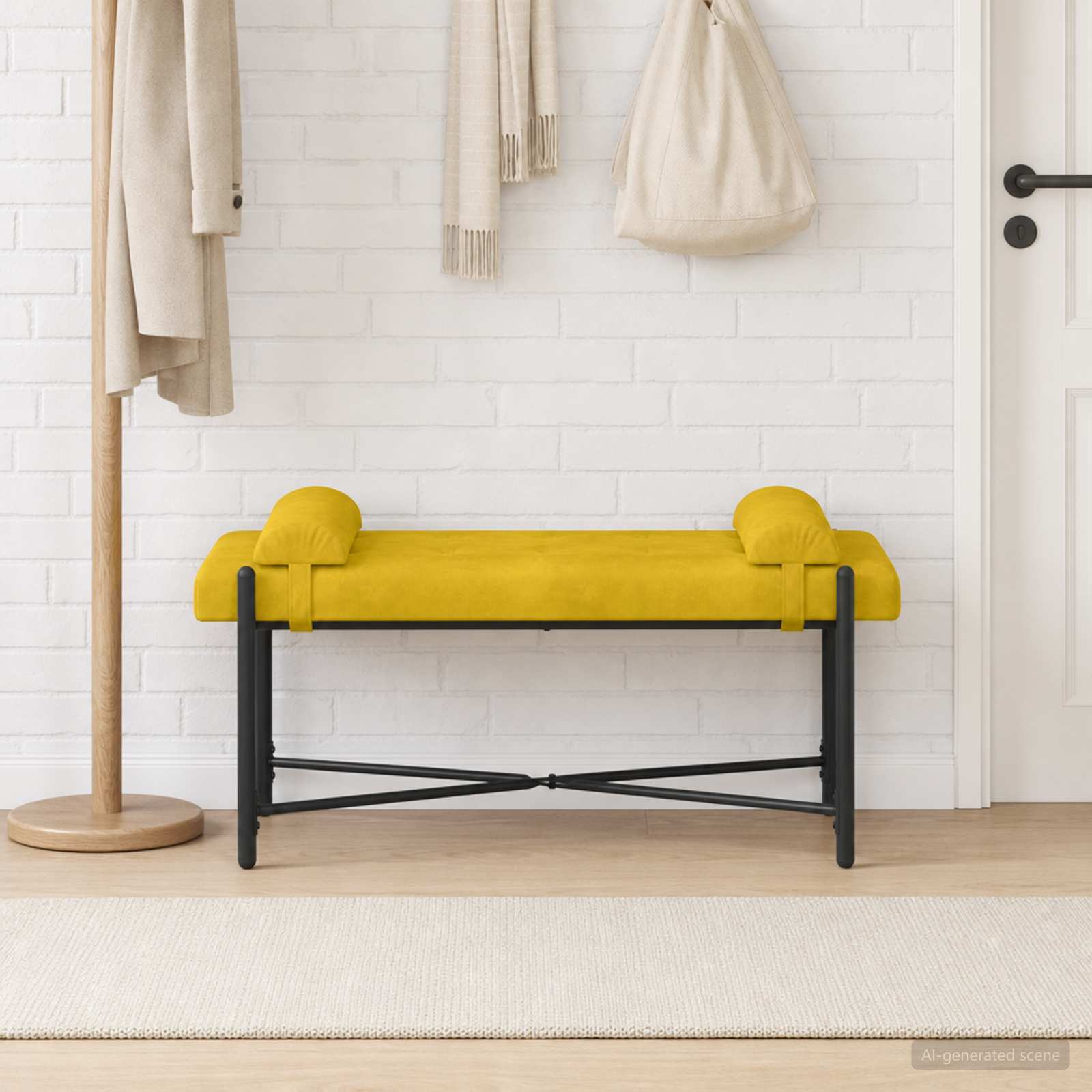 Knop-gestept Bankje met Kussens Geel 110 x 40 x 46 cm fluweel