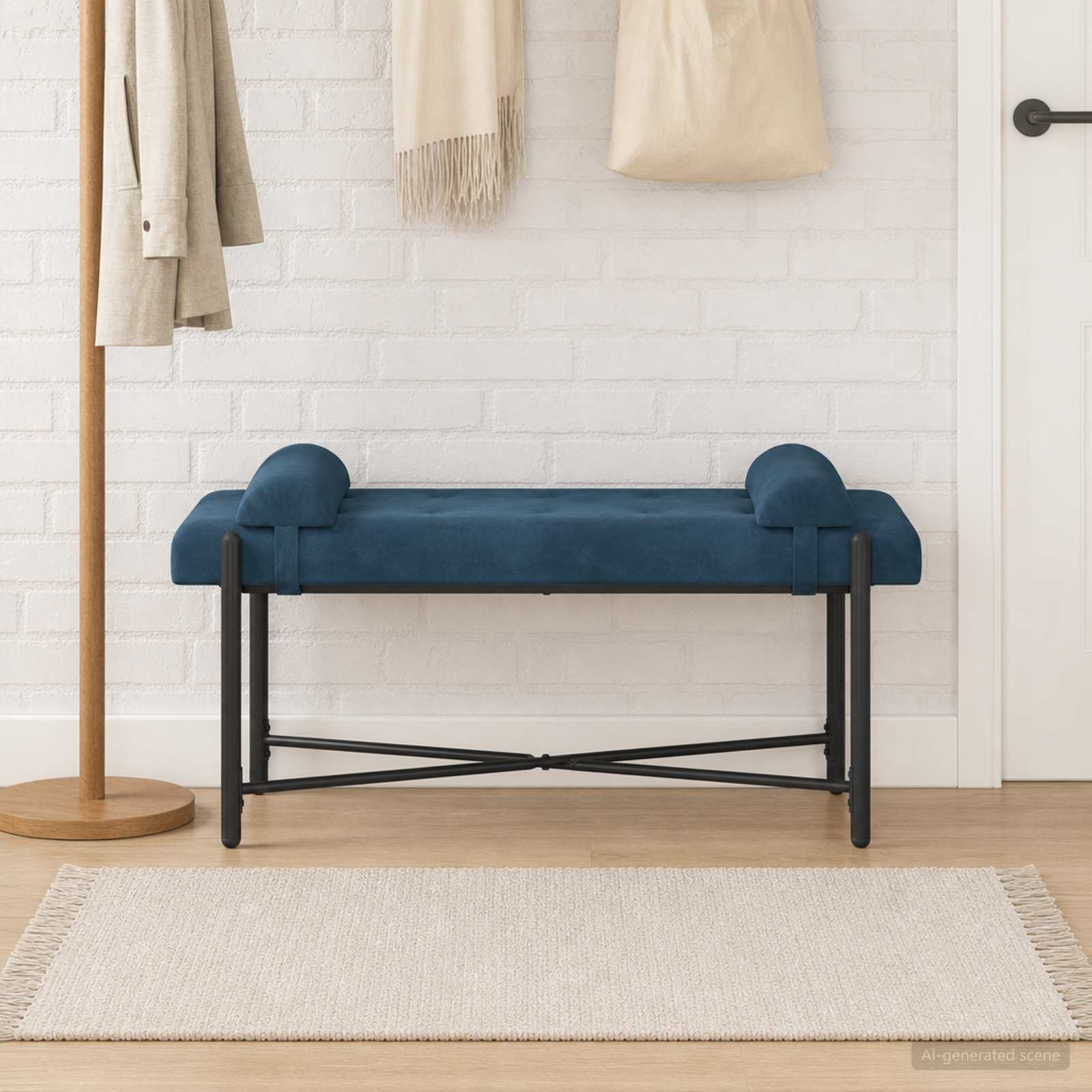 Knop-gestept Bankje met Kussens Blauw 110 x 40 x 46 cm fluweel