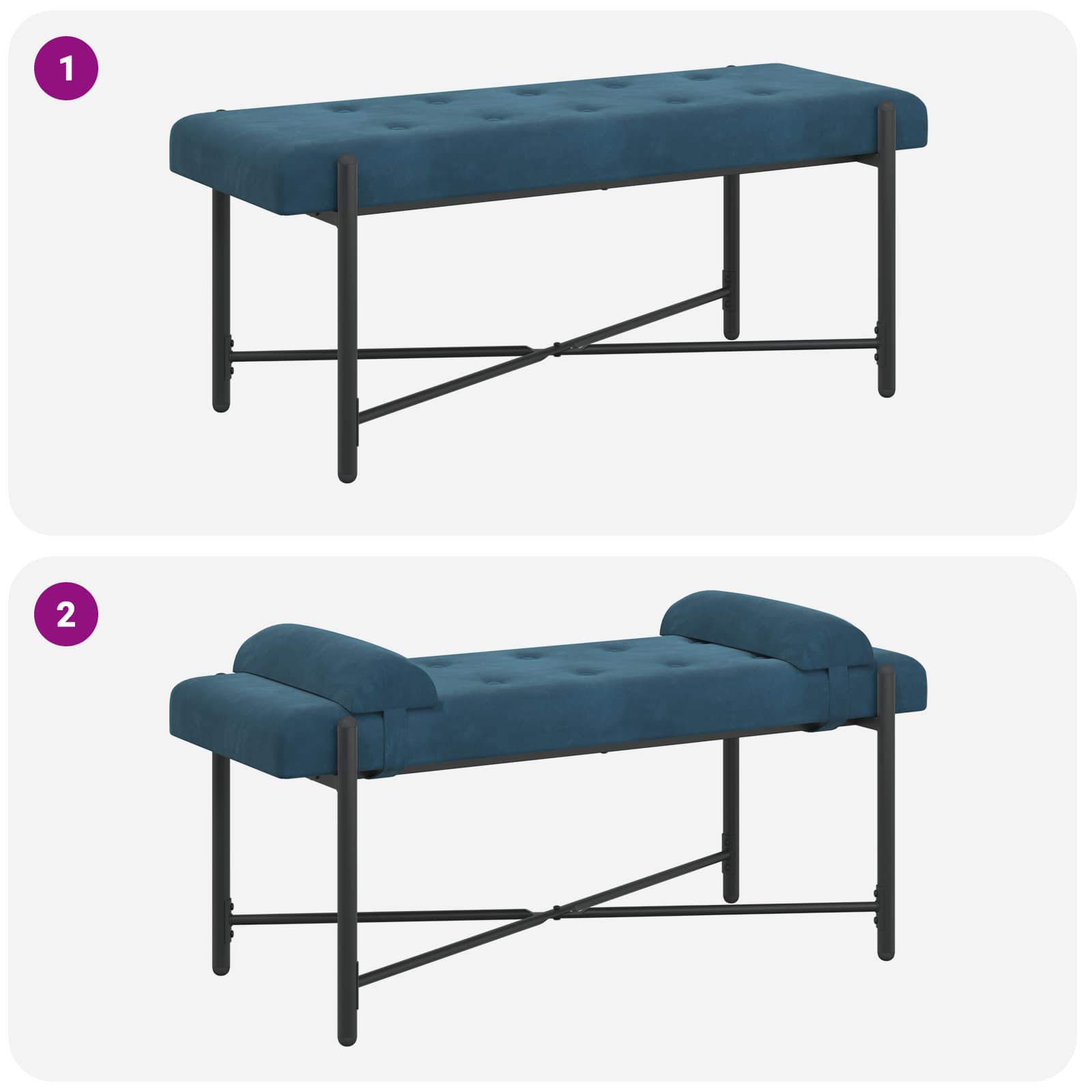 Knop-gestept Bankje met Kussens Blauw 110 x 40 x 46 cm fluweel