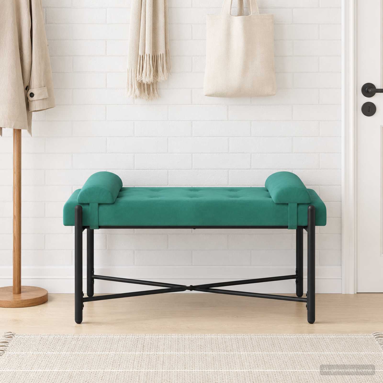 Knop-gestept Bankje met Kussens Turquoise 110 x 40 x 46 cm