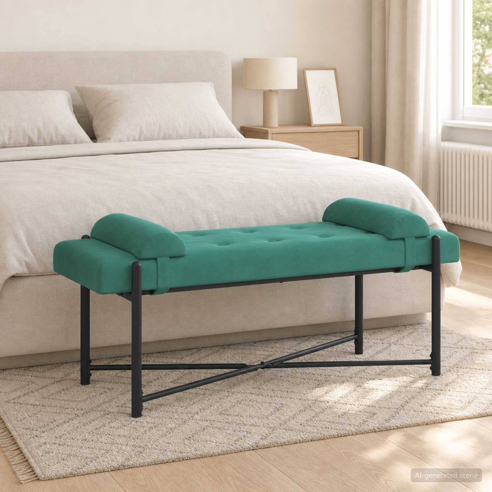 Knop-gestept Bankje met Kussens Turquoise 110 x 40 x 46 cm