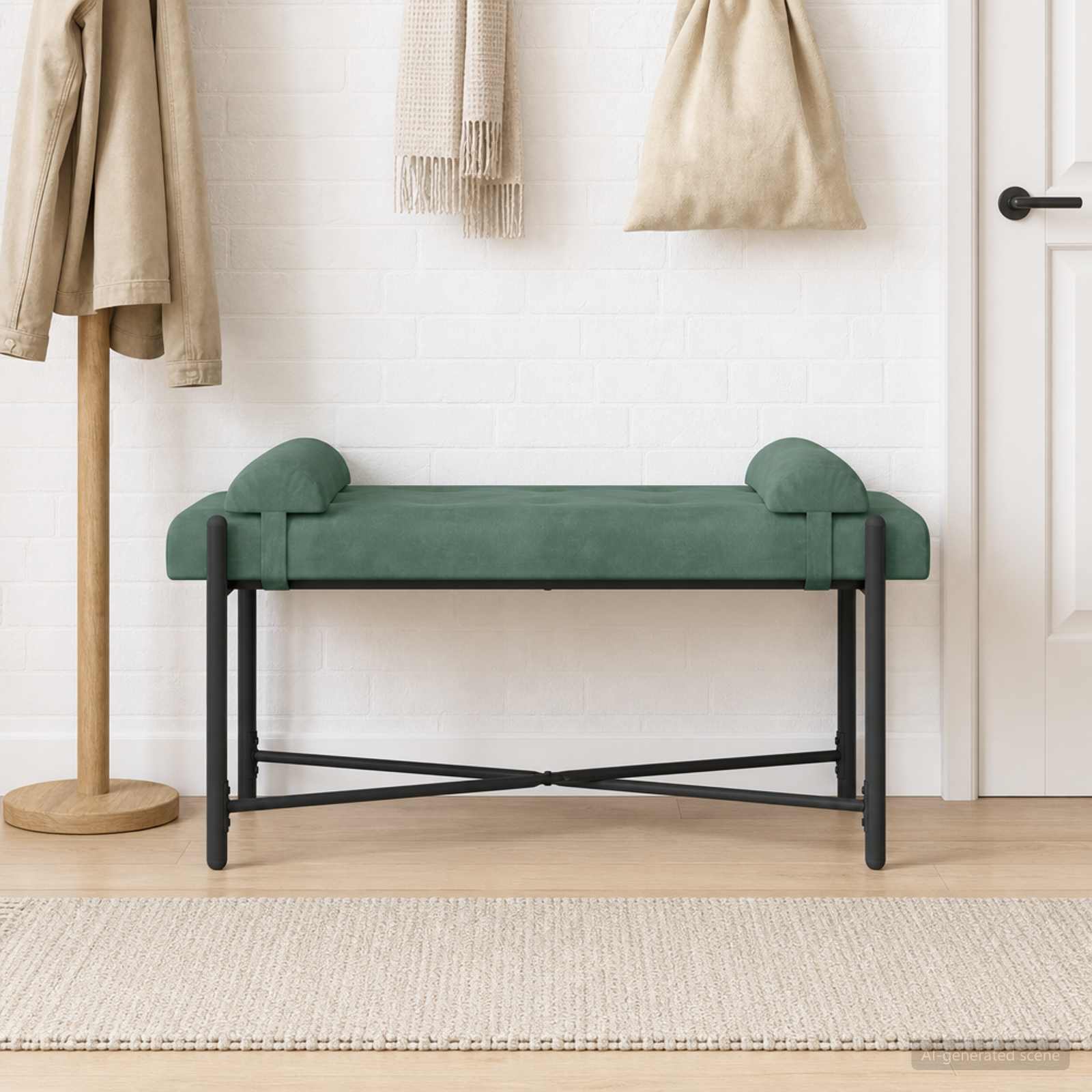 Knop-gestept Bankje met Kussens Zeegroen 110 x 40 x 46 cm