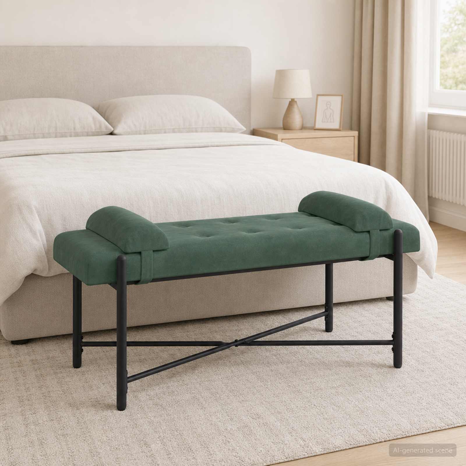 Knop-gestept Bankje met Kussens Zeegroen 110 x 40 x 46 cm