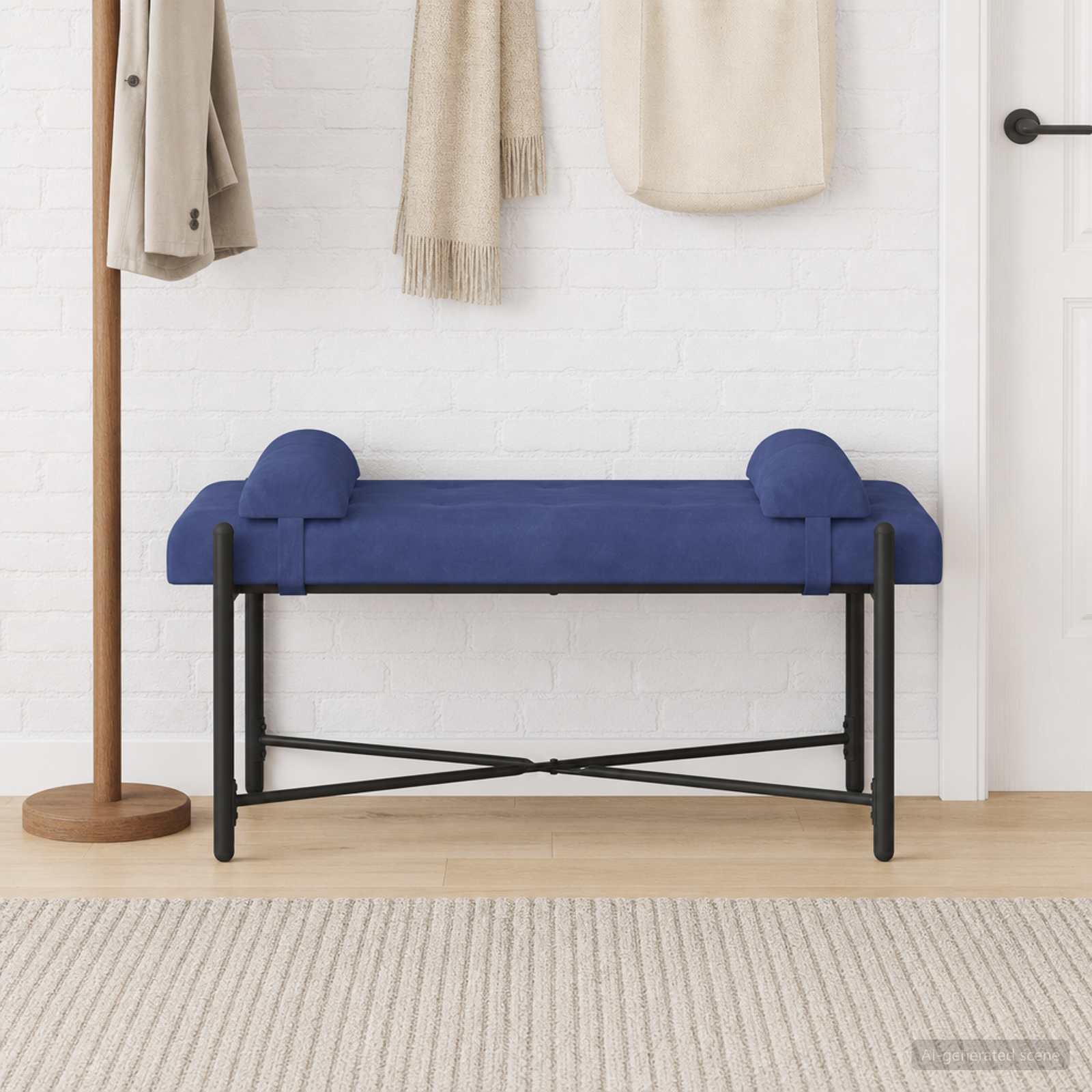 Knop-gestept Bankje met Kussens Politieblauw 110 x 40 x 46 cm