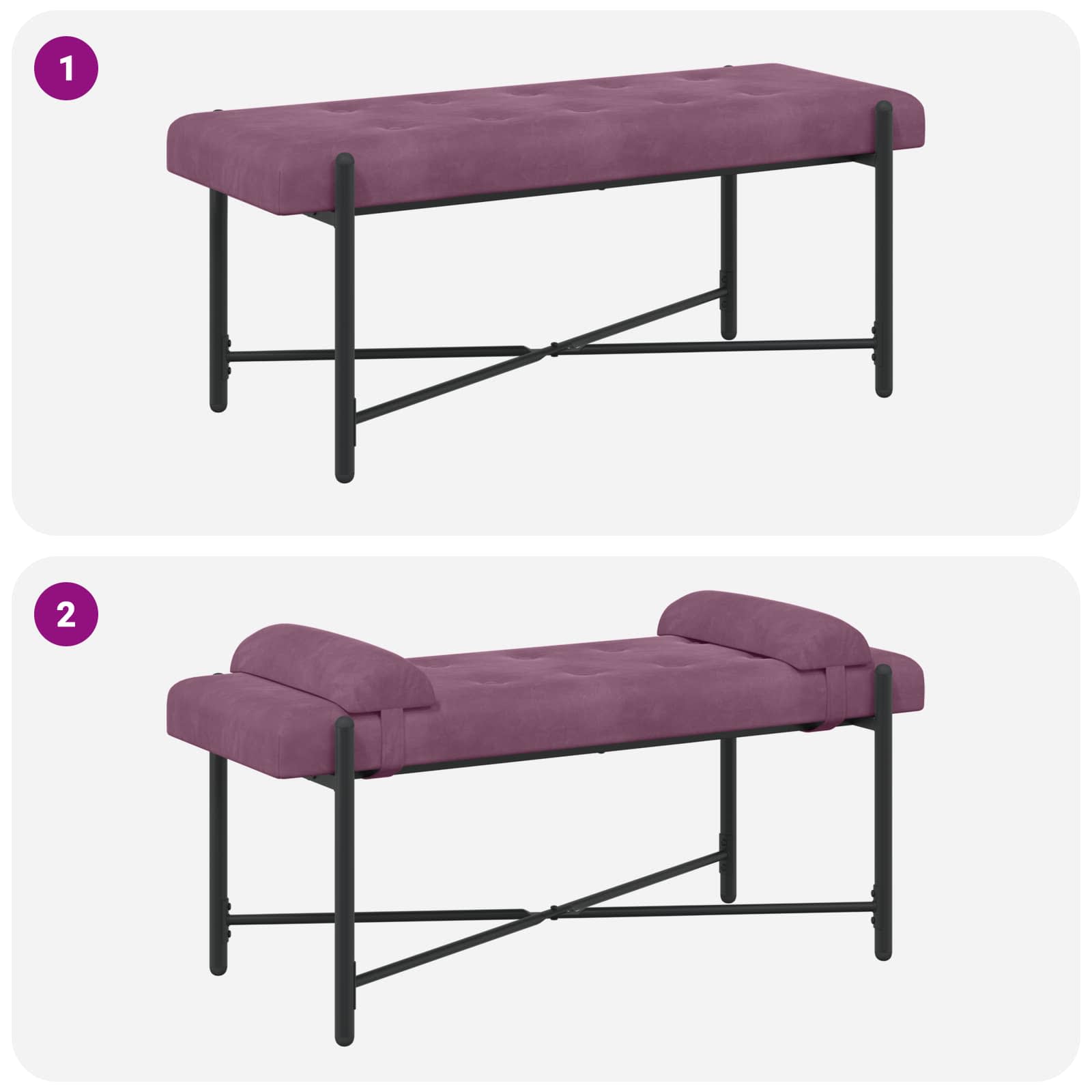 Knop-gestept Bankje met Kussens Paars 110 x 40 x 46 cm fluweel