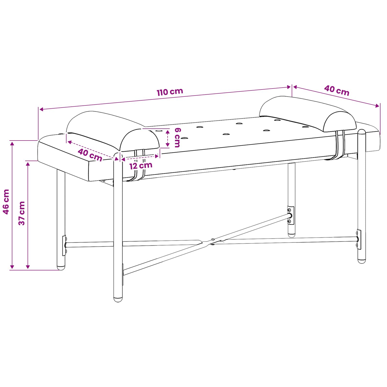 Knop-gestept Bankje met Kussens Paars 110 x 40 x 46 cm fluweel