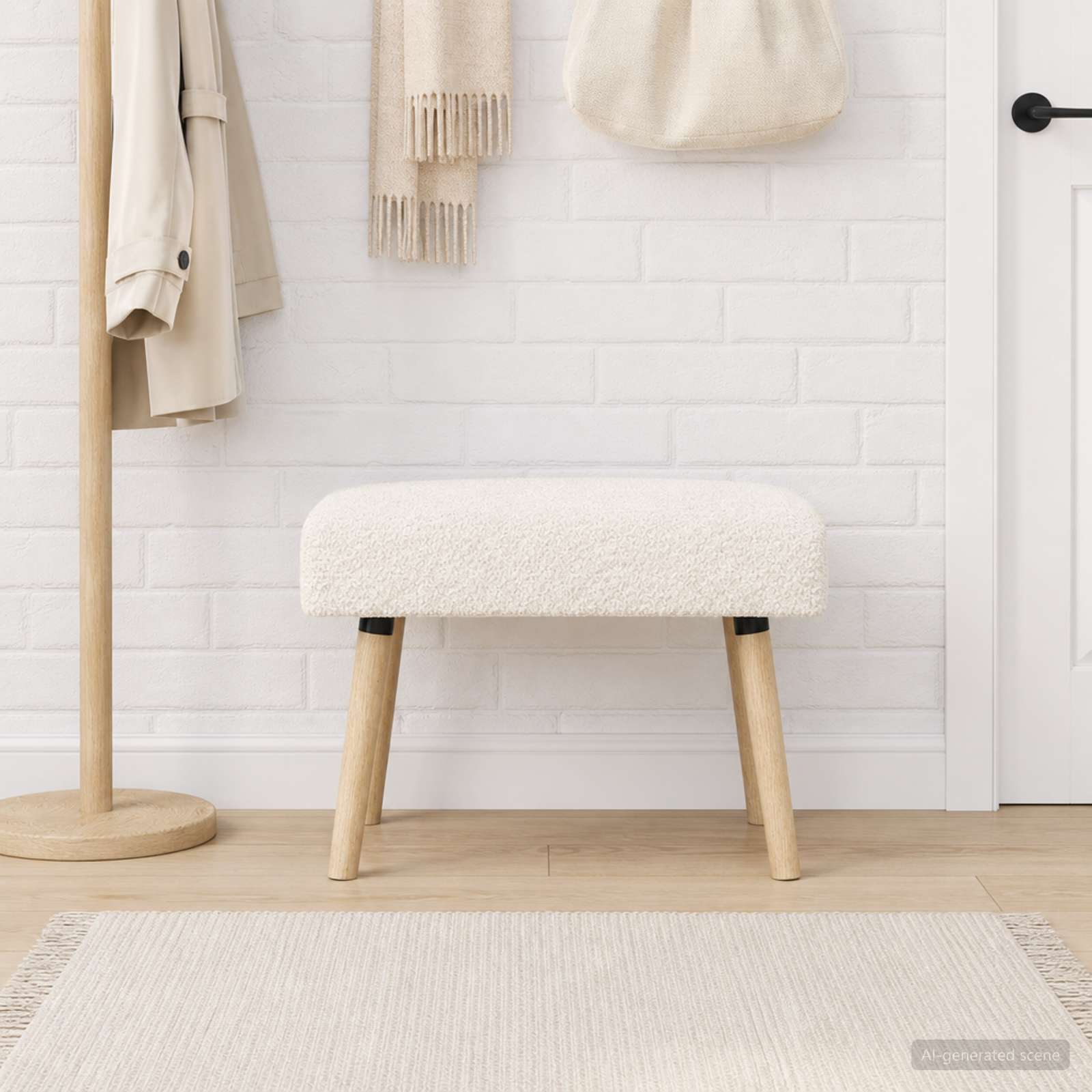 Bank Effen Crèmekleurig 60 x 40 x 45 cm Bouclé