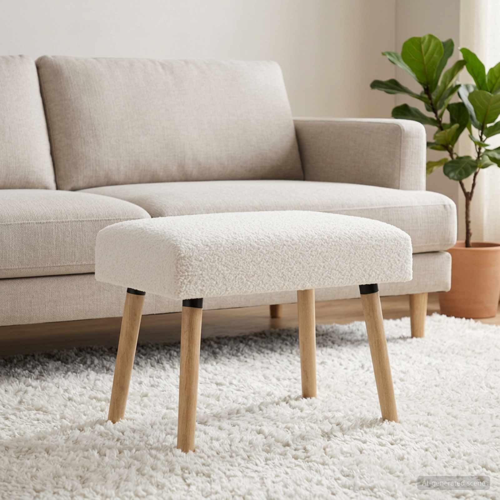 Bank Effen Crèmekleurig 60 x 40 x 45 cm Bouclé