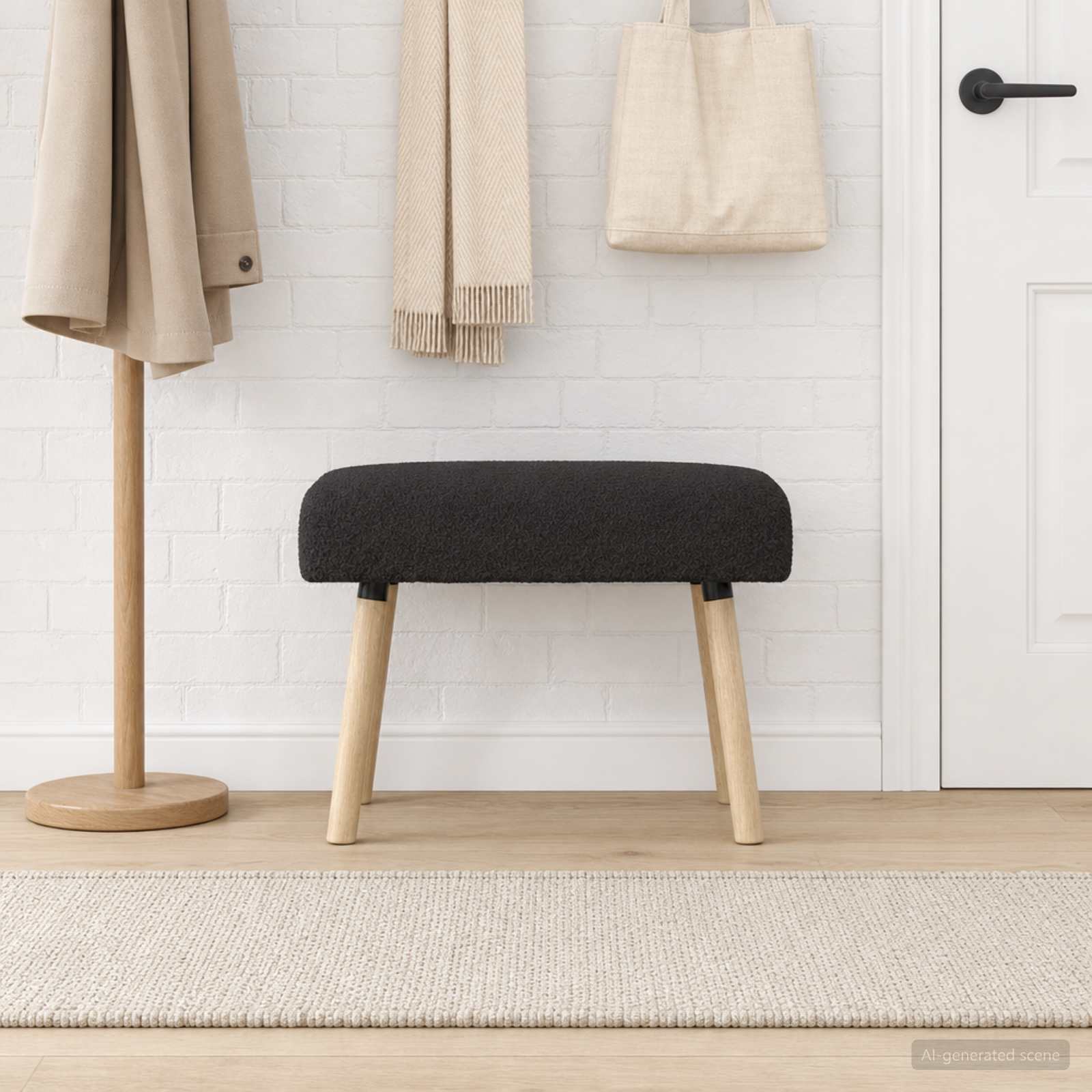 Bank Effen Zwart 60 x 40 x 45 cm Bouclé
