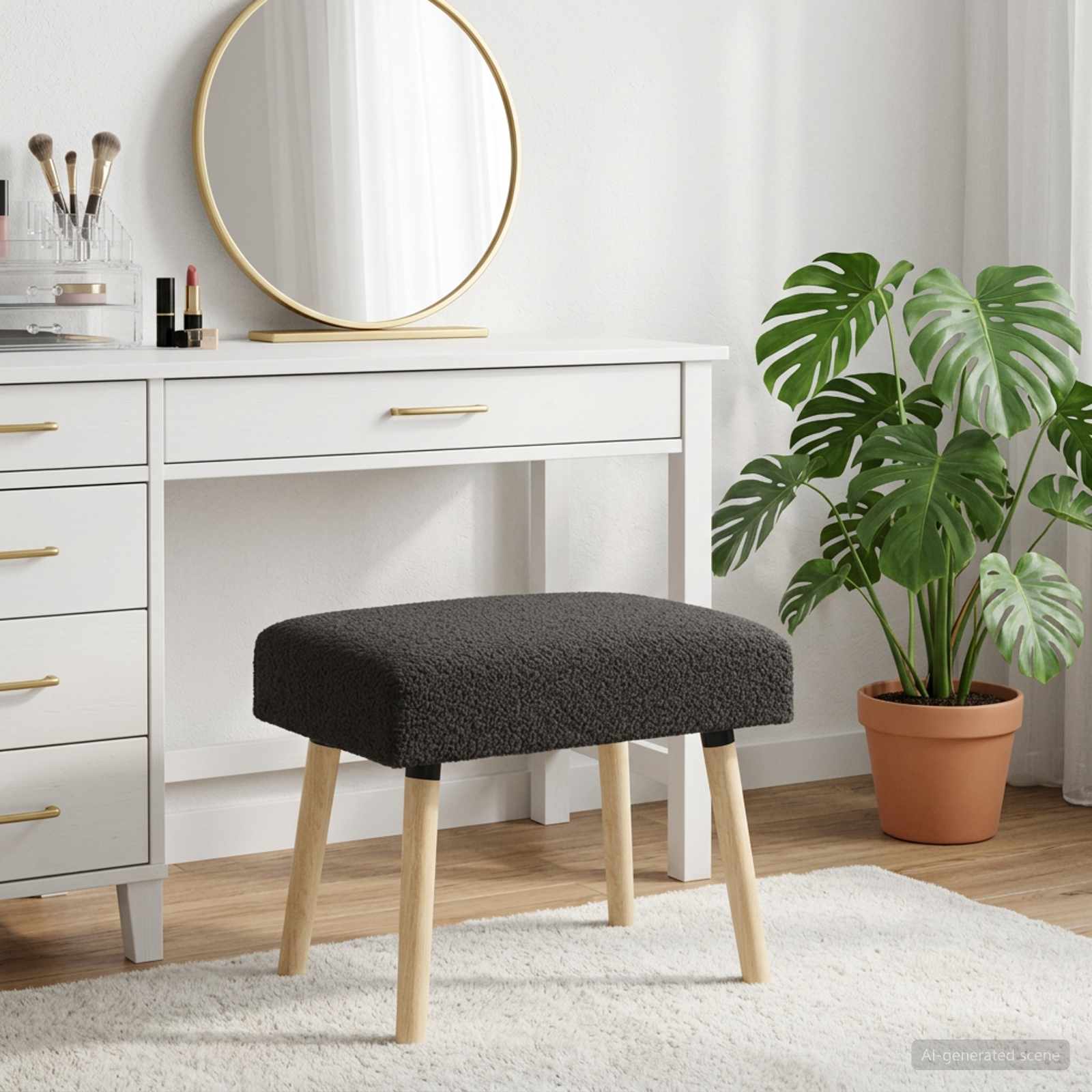 Bank Effen Zwart 60 x 40 x 45 cm Bouclé