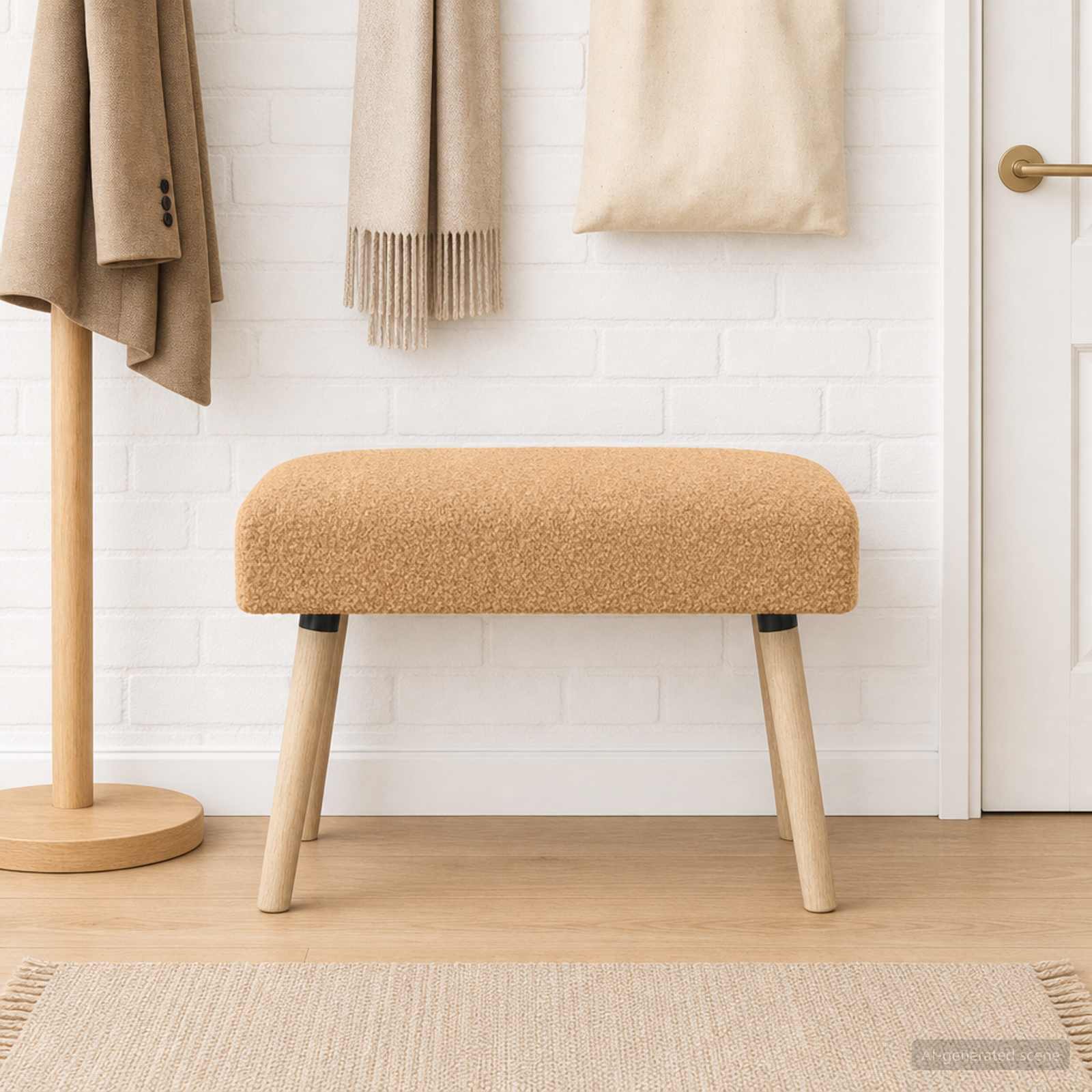 Bank Effen Beige 60 x 40 x 45 cm Bouclé