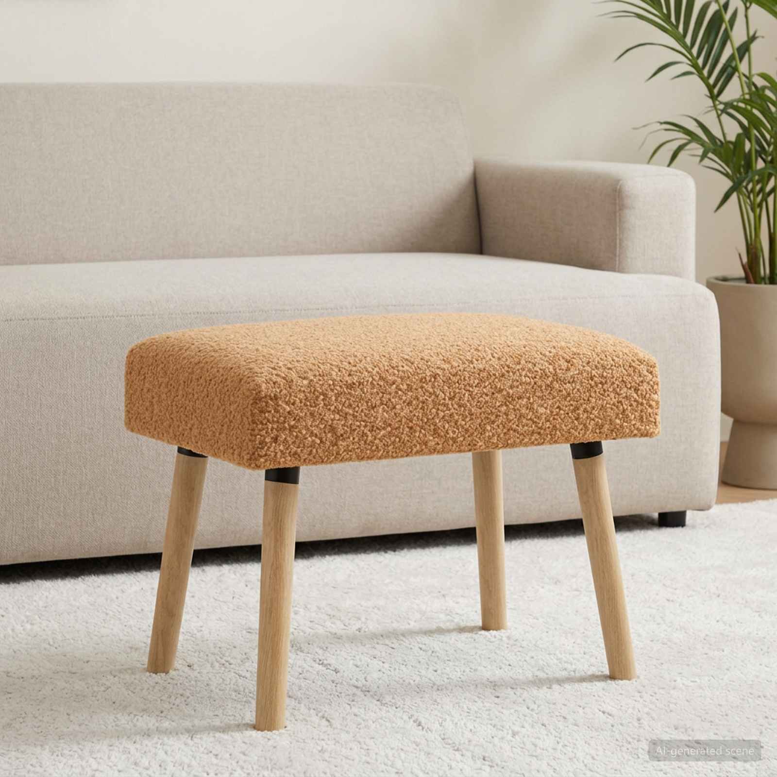 Bank Effen Beige 60 x 40 x 45 cm Bouclé