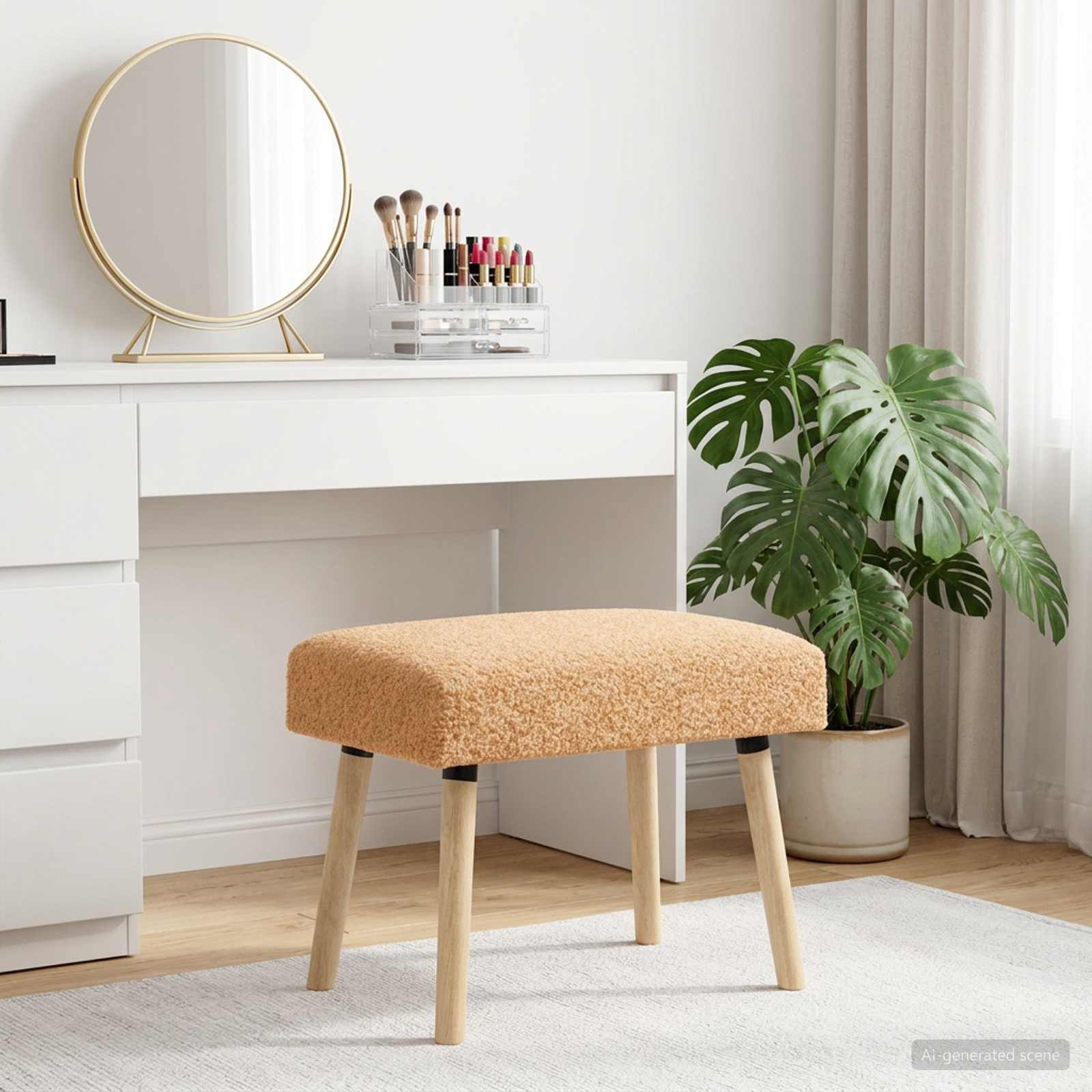 Bank Effen Beige 60 x 40 x 45 cm Bouclé