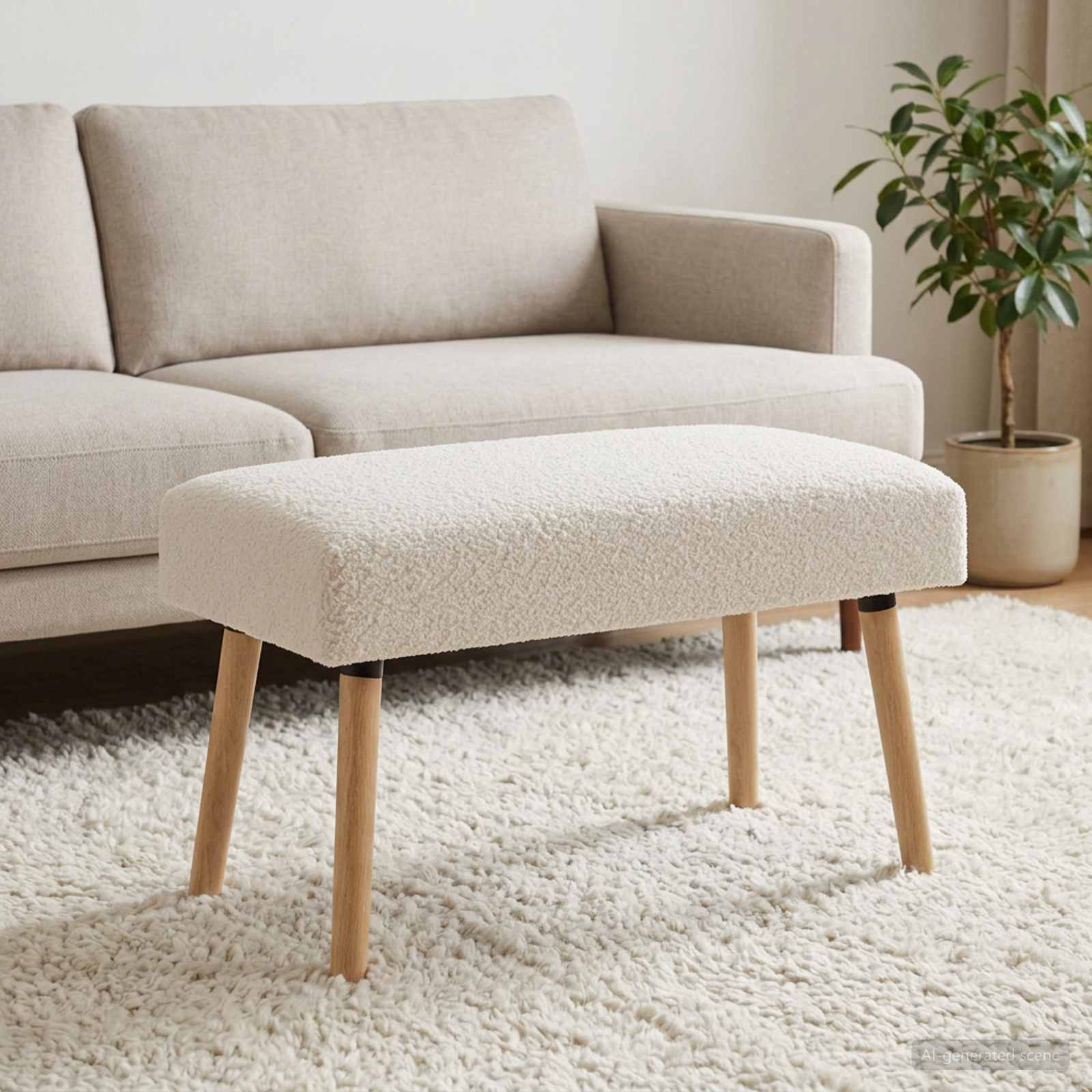 Bank Effen Crèmekleurig 80 x 40 x 46 cm Bouclé