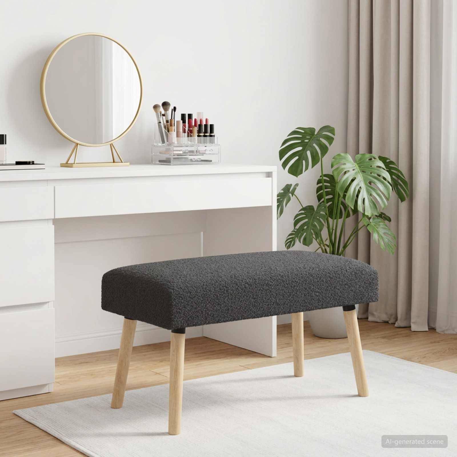 Bank Effen Donkergrijs 80 x 40 x 46 cm Bouclé
