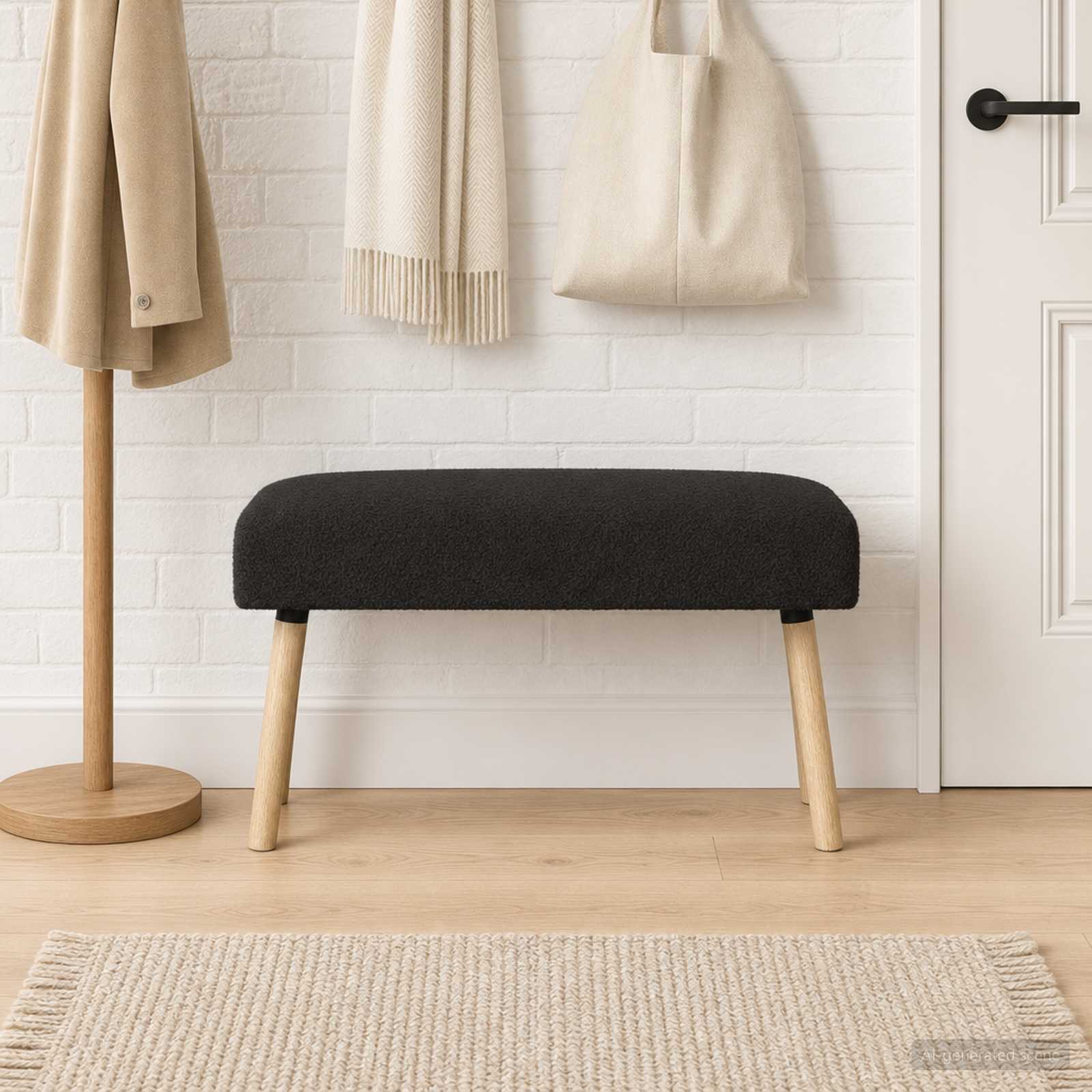 Bank Effen Zwart 80 x 40 x 46 cm Bouclé