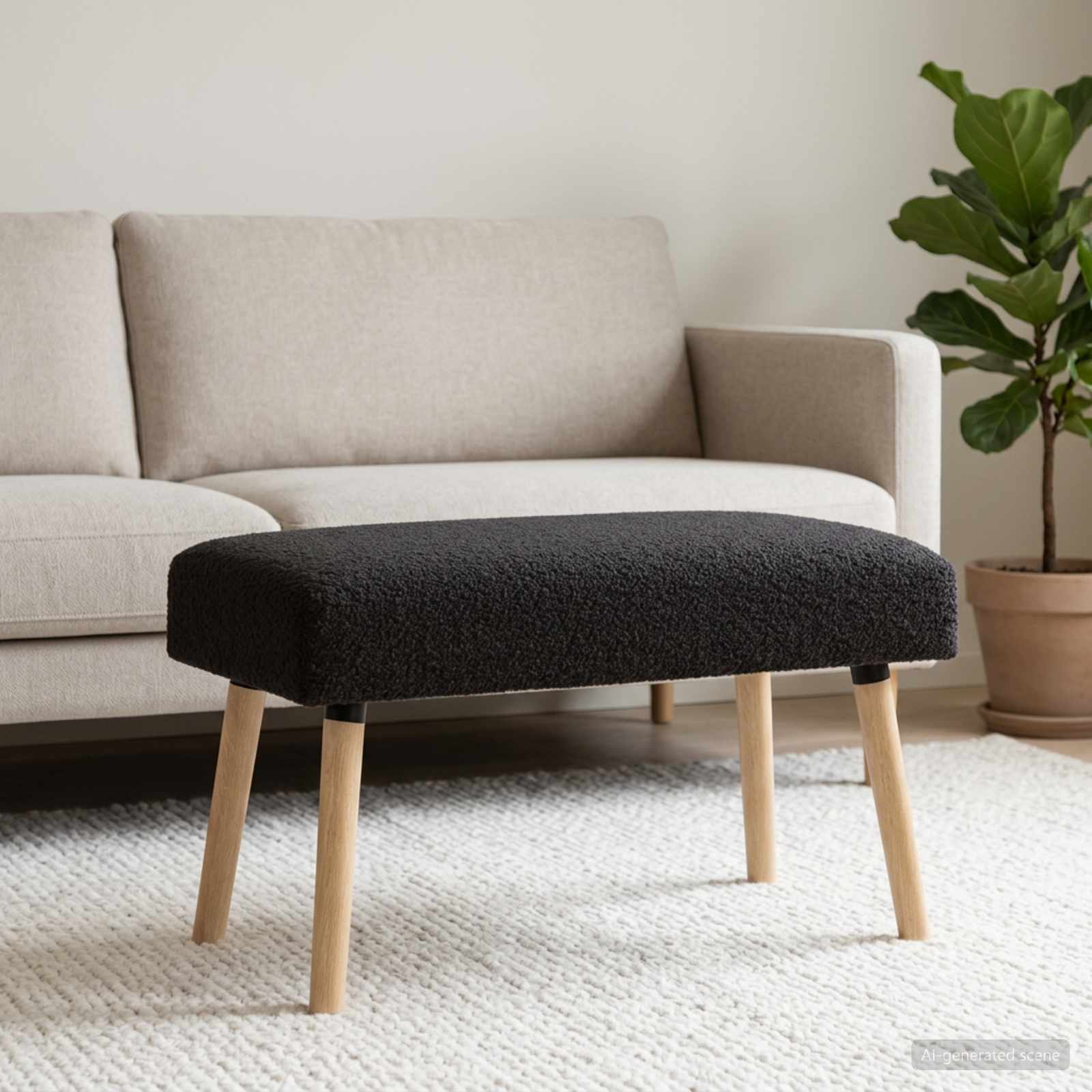 Bank Effen Zwart 80 x 40 x 46 cm Bouclé