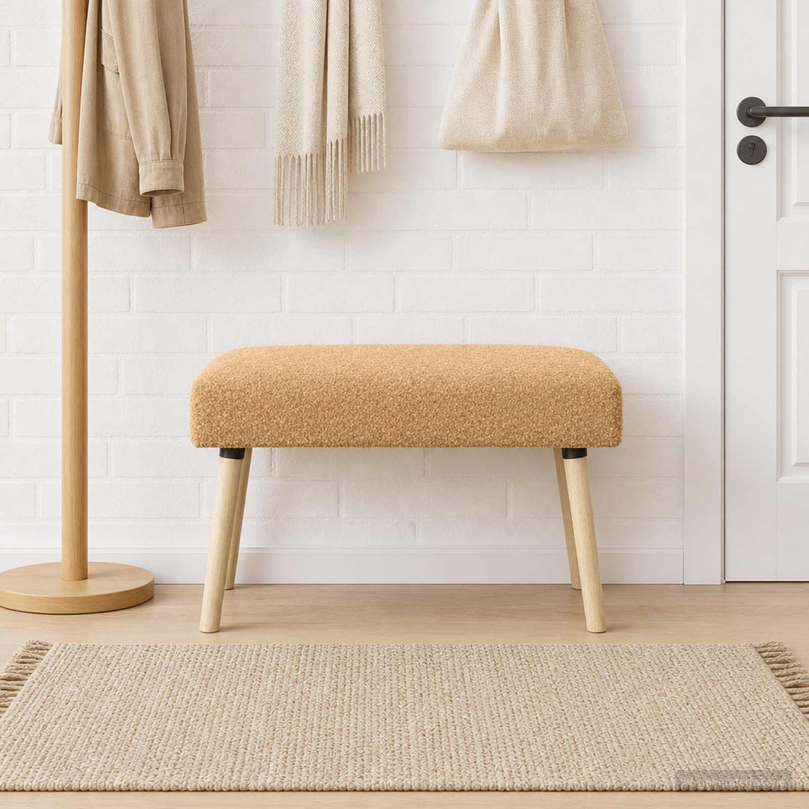 Bank Effen Beige 80 x 40 x 46 cm Bouclé
