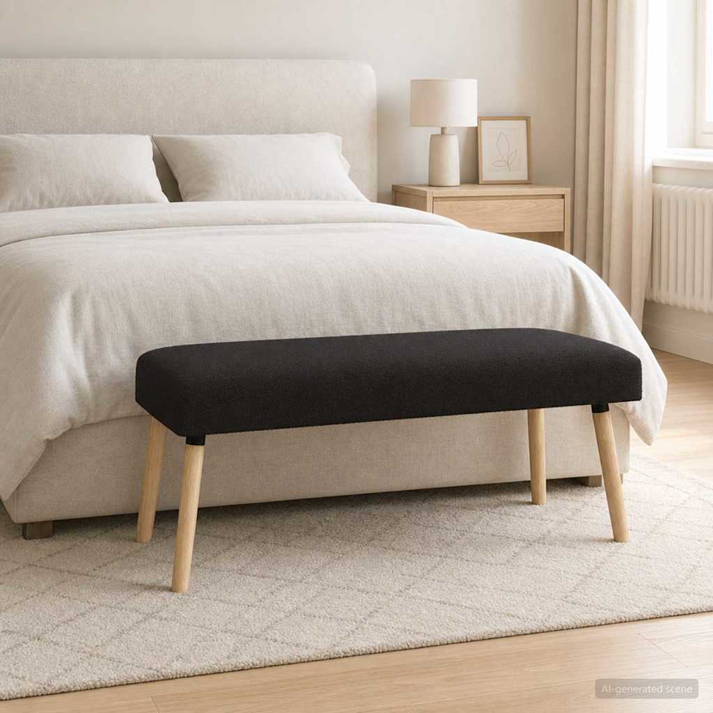 Bank Effen Zwart 110 x 40 x 46 cm Bouclé