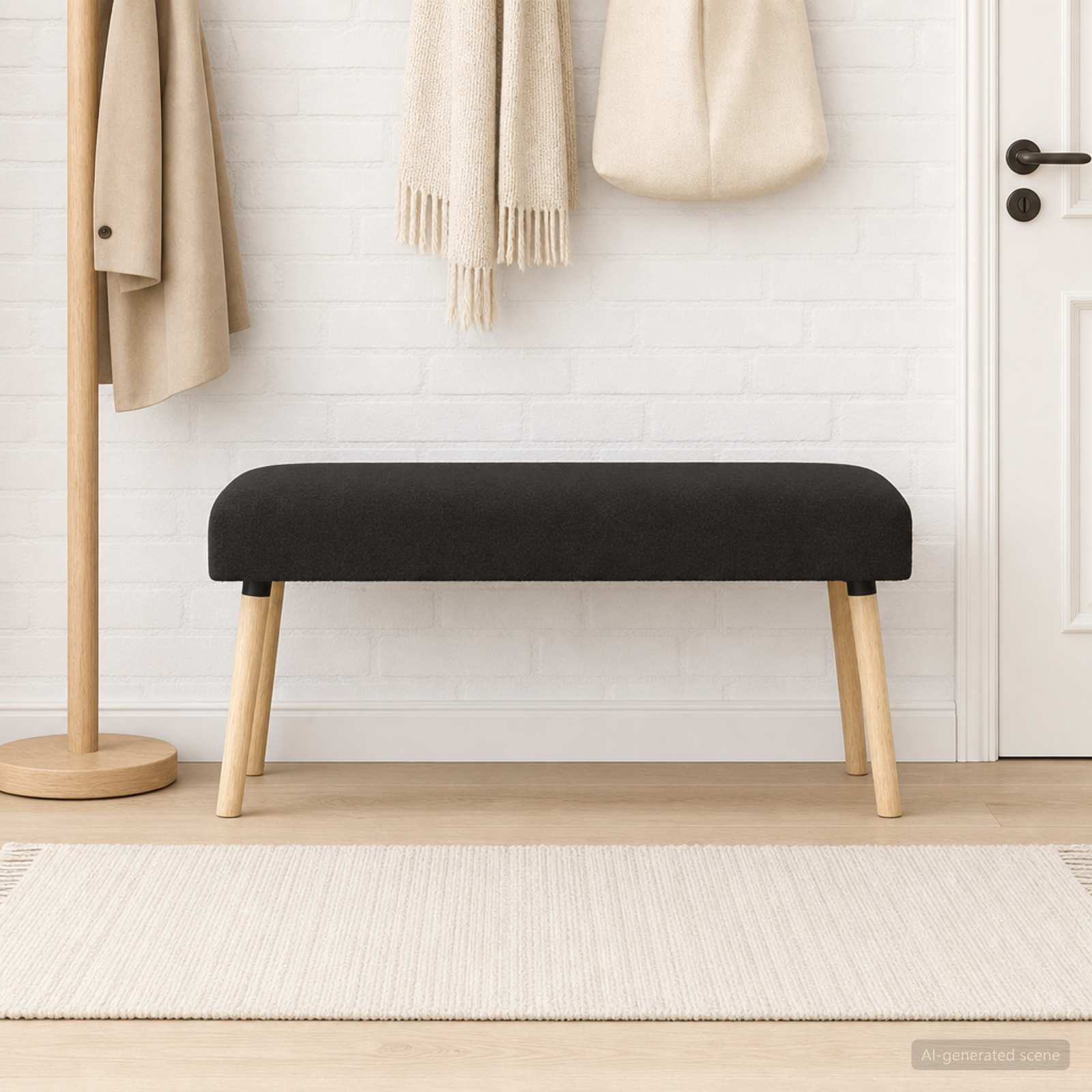 Bank Effen Zwart 110 x 40 x 46 cm Bouclé