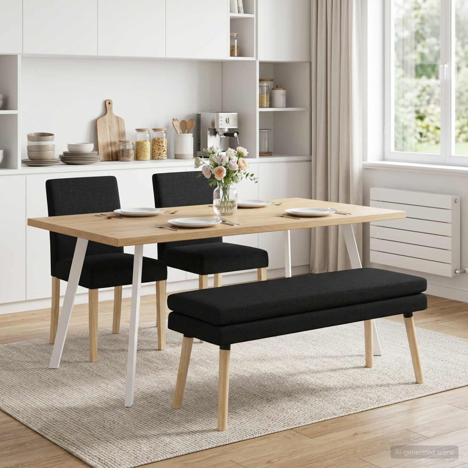 Dubbel Laagige Bank Zwart 110 x 40 x 47 cm Stof