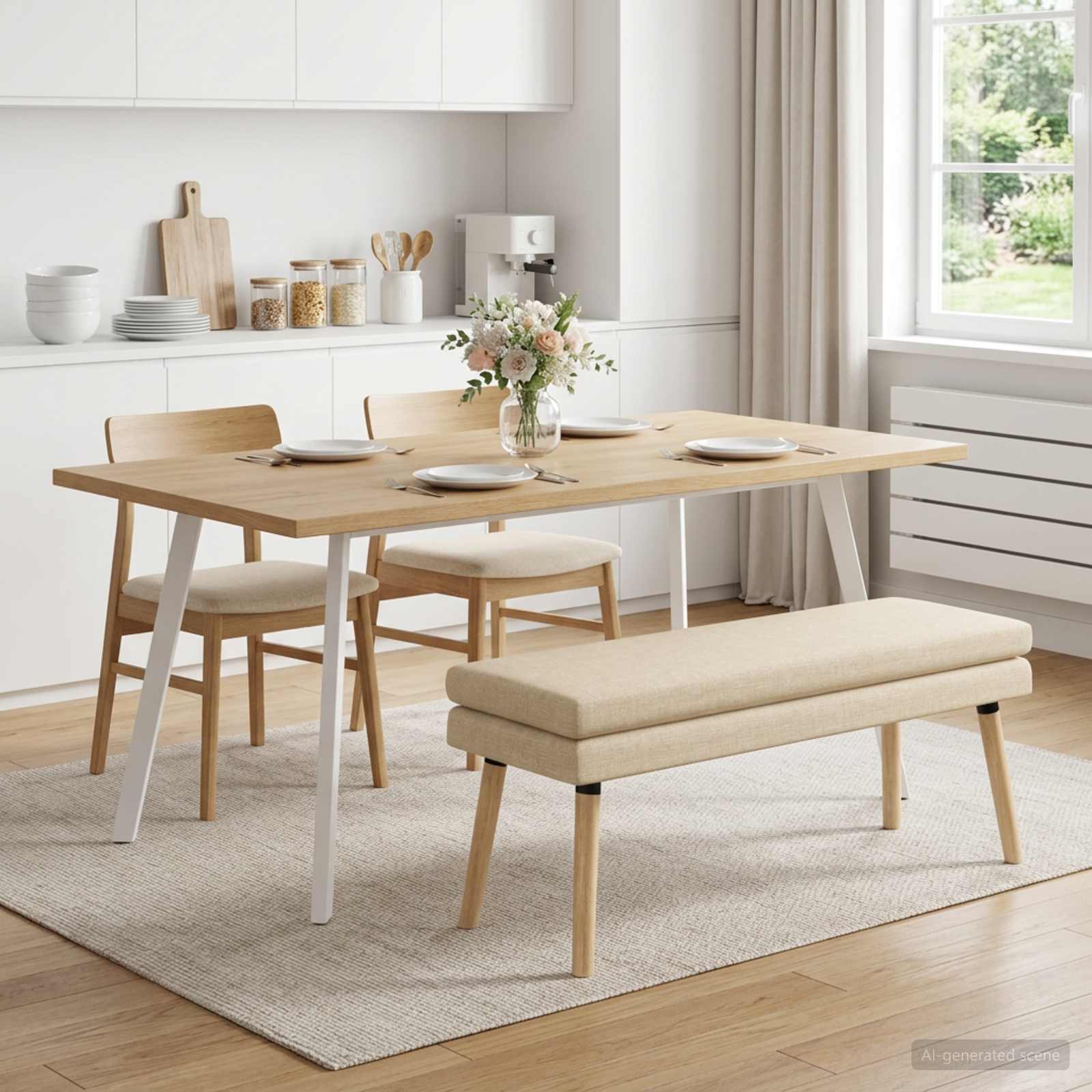 Dubbel Laagige Bank Crèmekleurig 110 x 40 x 47 cm Stof