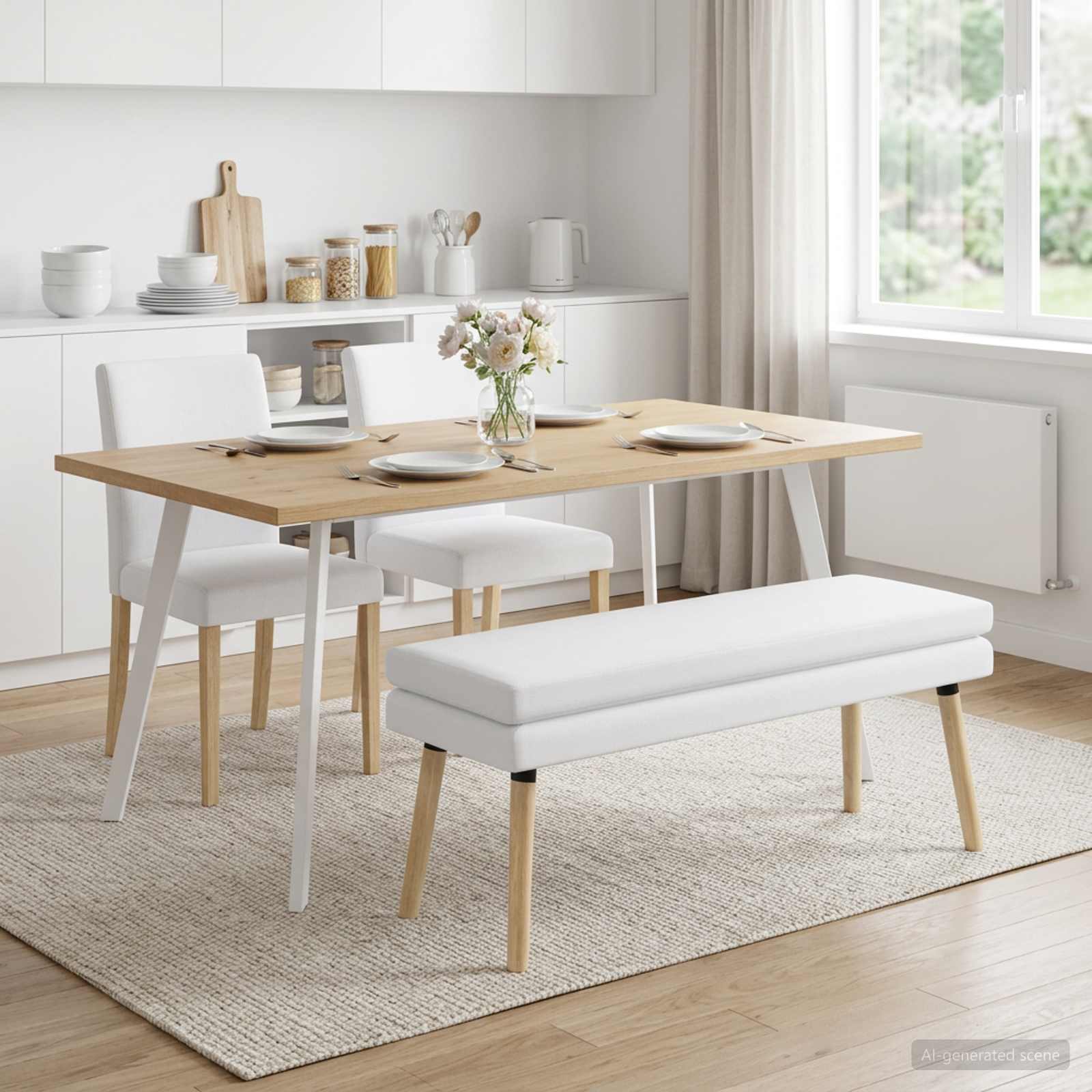 Dubbel Laagige Bank Wit 110 x 40 x 47 cm Stof