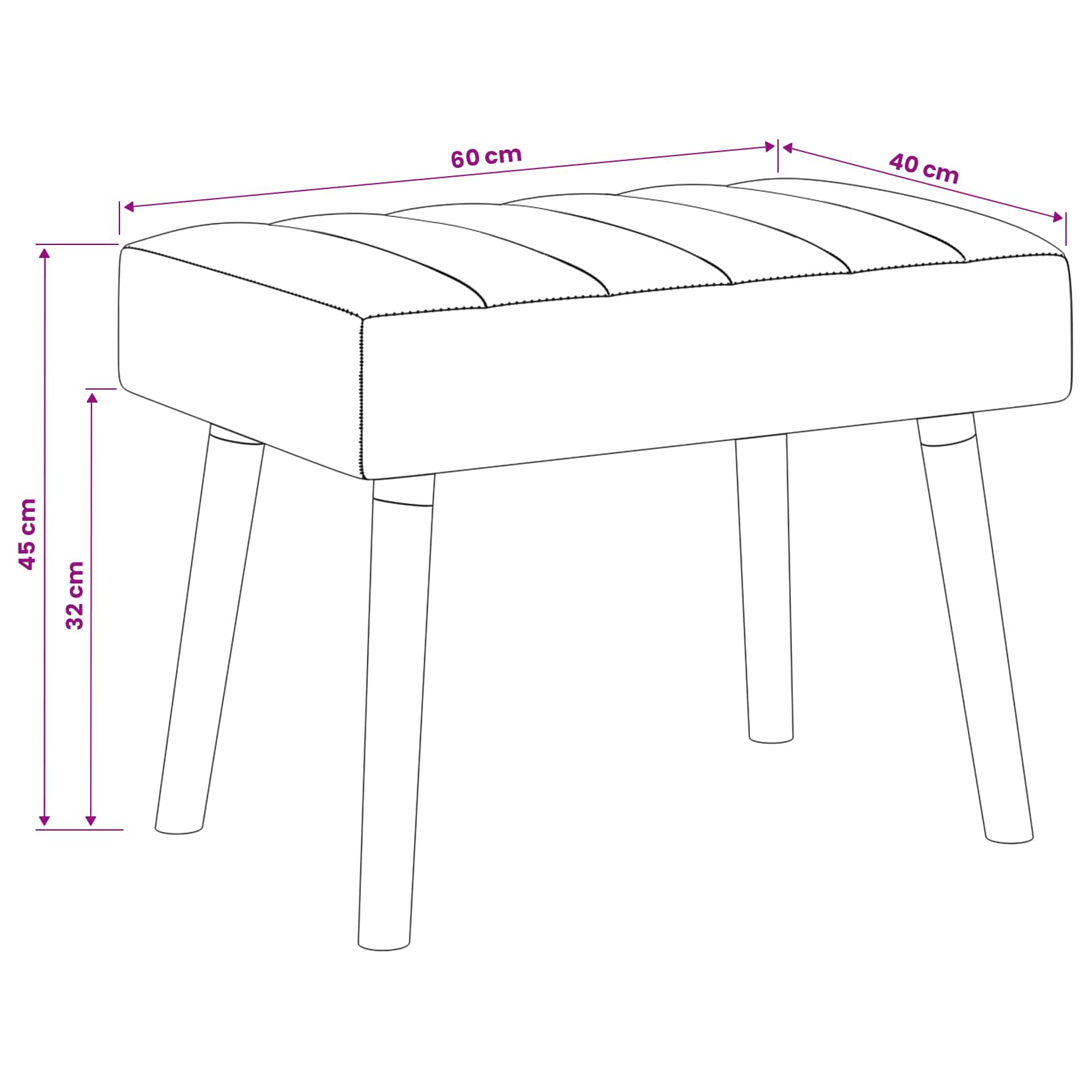 Kanaal-geplooide bank Lichtgrijs 60 x 40 x 45 cm Stof