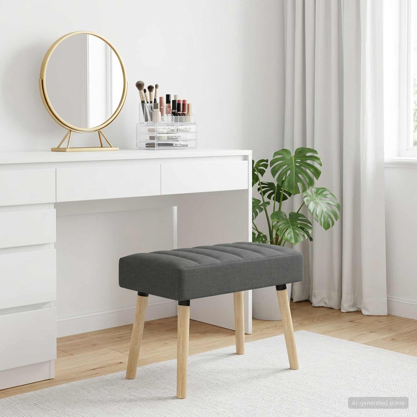 Kanaal-geplooide bank Donkergrijs 60 x 40 x 45 cm Stof