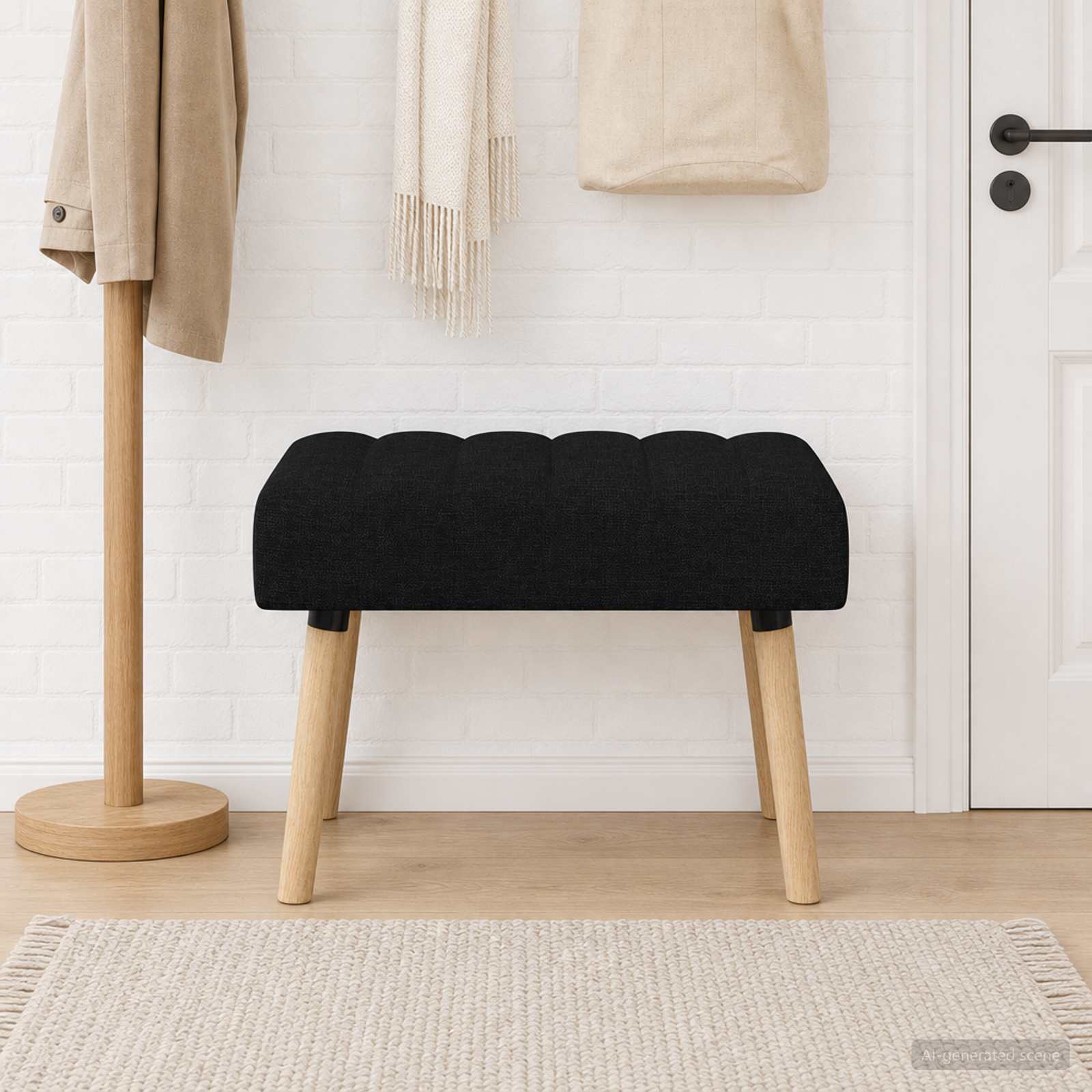 Kanaal-geplooide bank Zwart 60 x 40 x 45 cm Stof