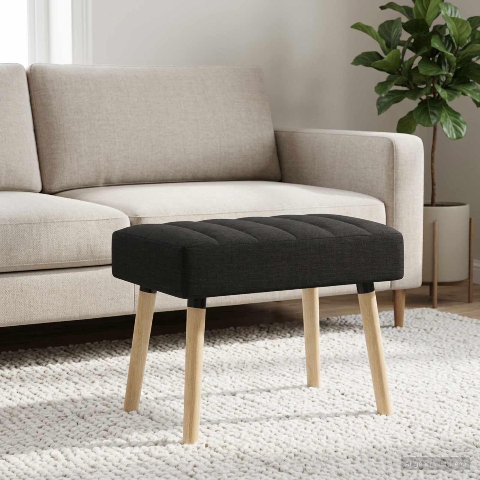 Kanaal-geplooide bank Zwart 60 x 40 x 45 cm Stof